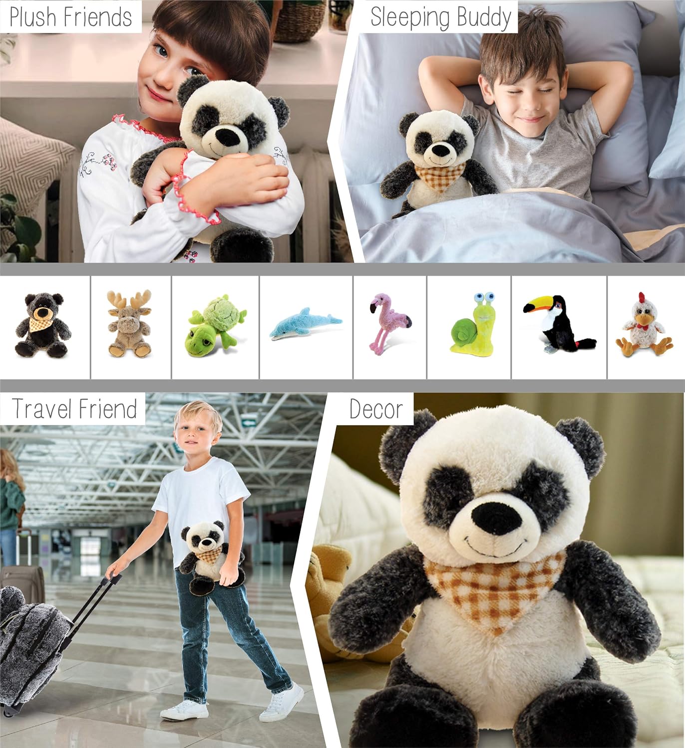 DolliBu Plush Panda Bear - 8 Inch Huggable Bear Toy