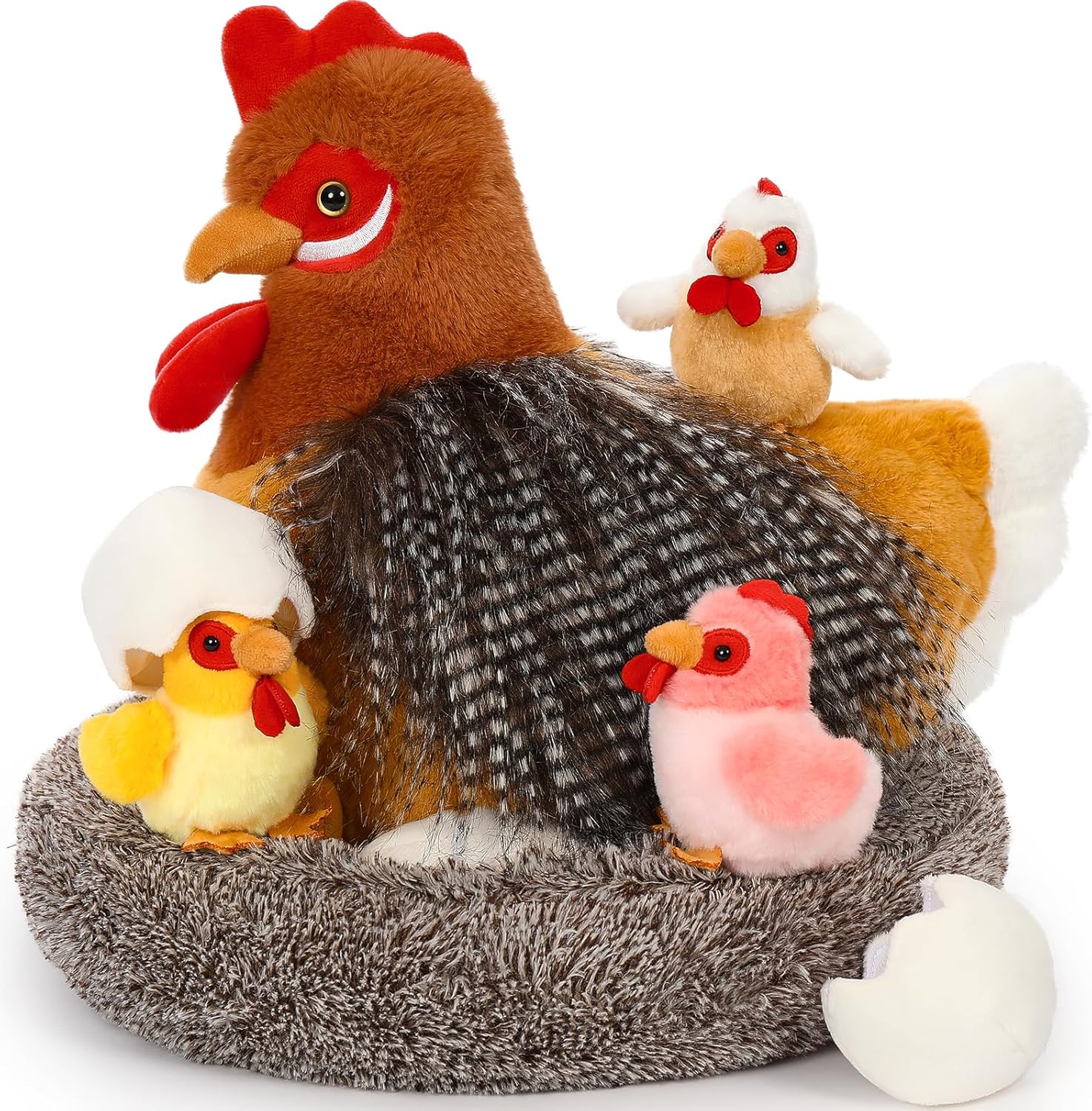 BENINY Egg Laying Hen Plush Toys with Baby Chicks and Coop
