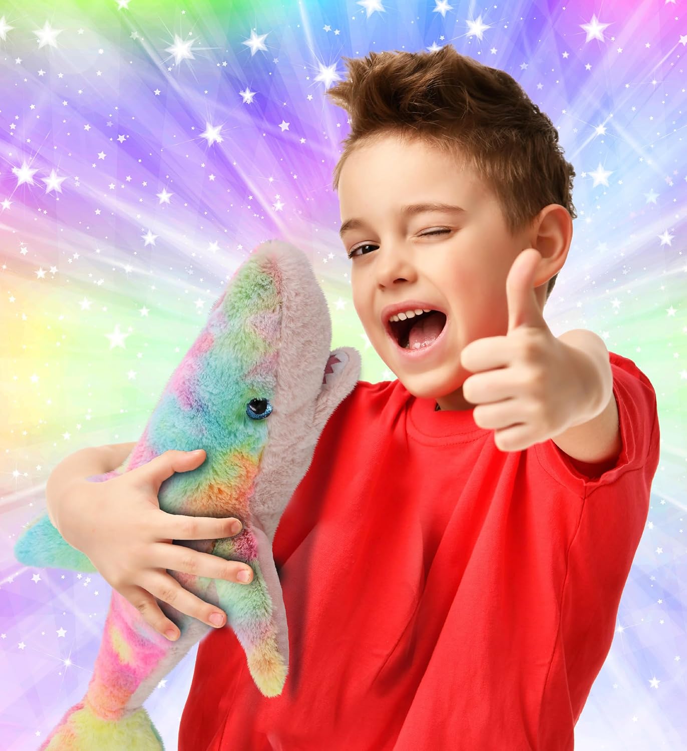 DolliBu Rainbow Plush Shark Stuffed Toys 2 Pack