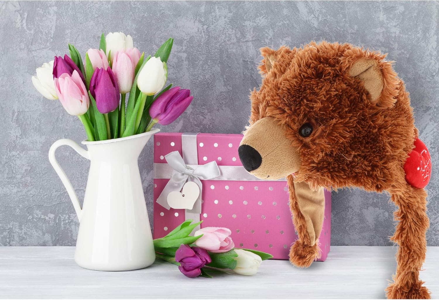 DolliBu I Love You Valentine Grizzly Bear Hat - 16 Inches