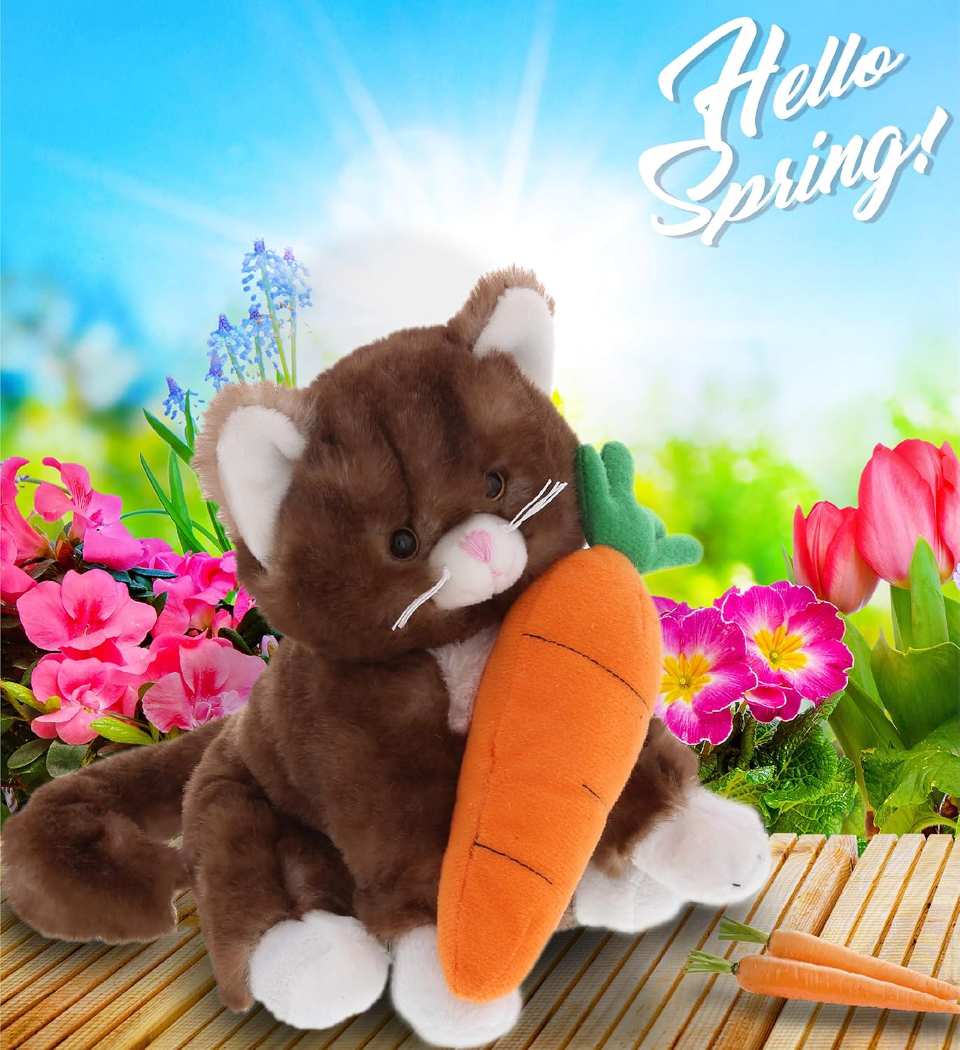 DolliBu Easter Brown Cat Plush with Carrot 7 Inch