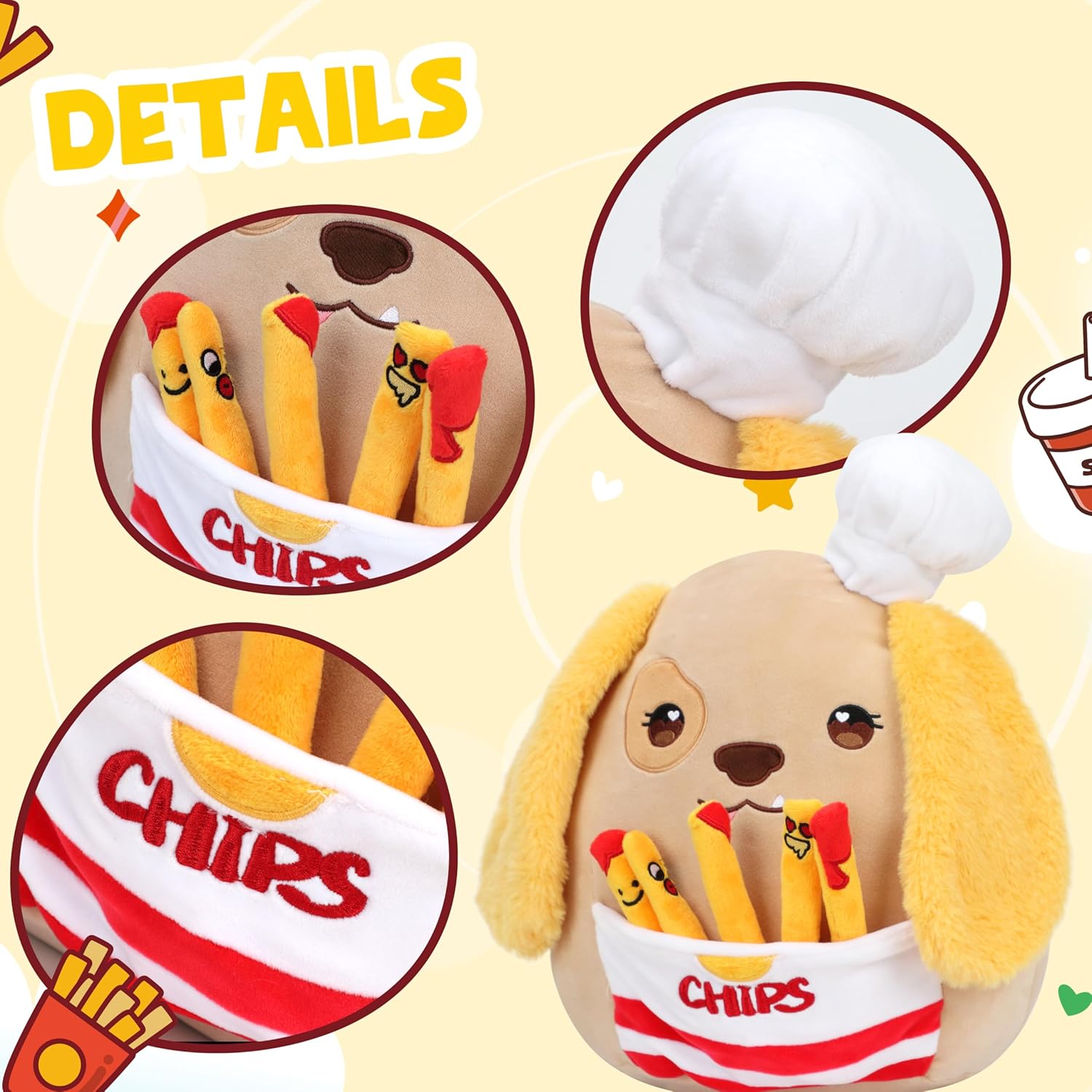 Hopearl Cute Chef Dog Plush Toy with Chips 1