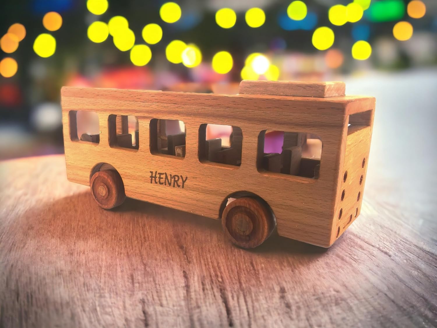 Personalized Wooden School Bus Toy for Toddlers
