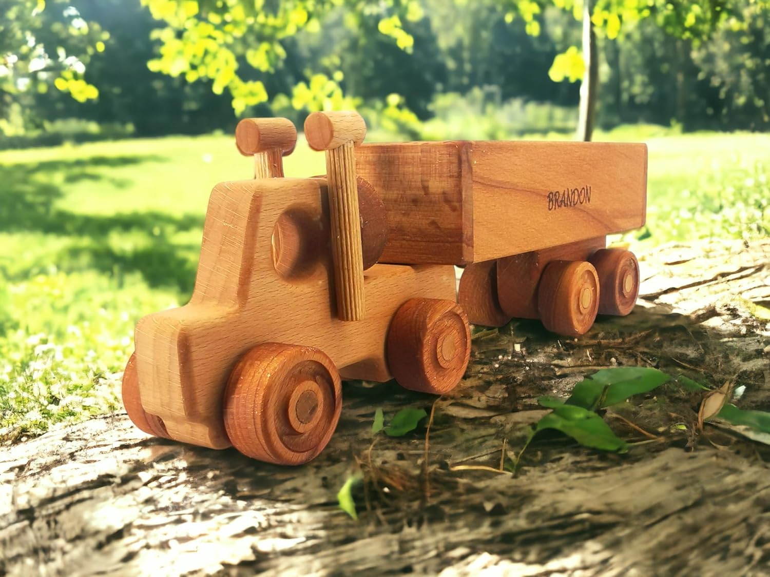 Personalized Wooden Toy Semi Truck With Trailer
