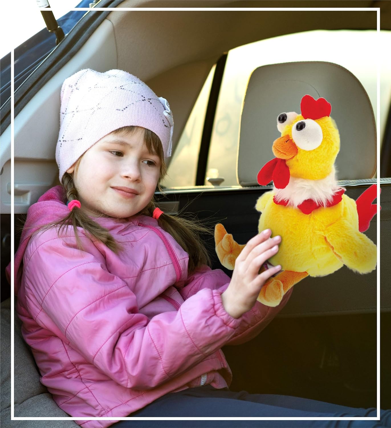 DolliBu Plush Rooster Toy - Soft Huggable Sitting Yellow Farm Animal