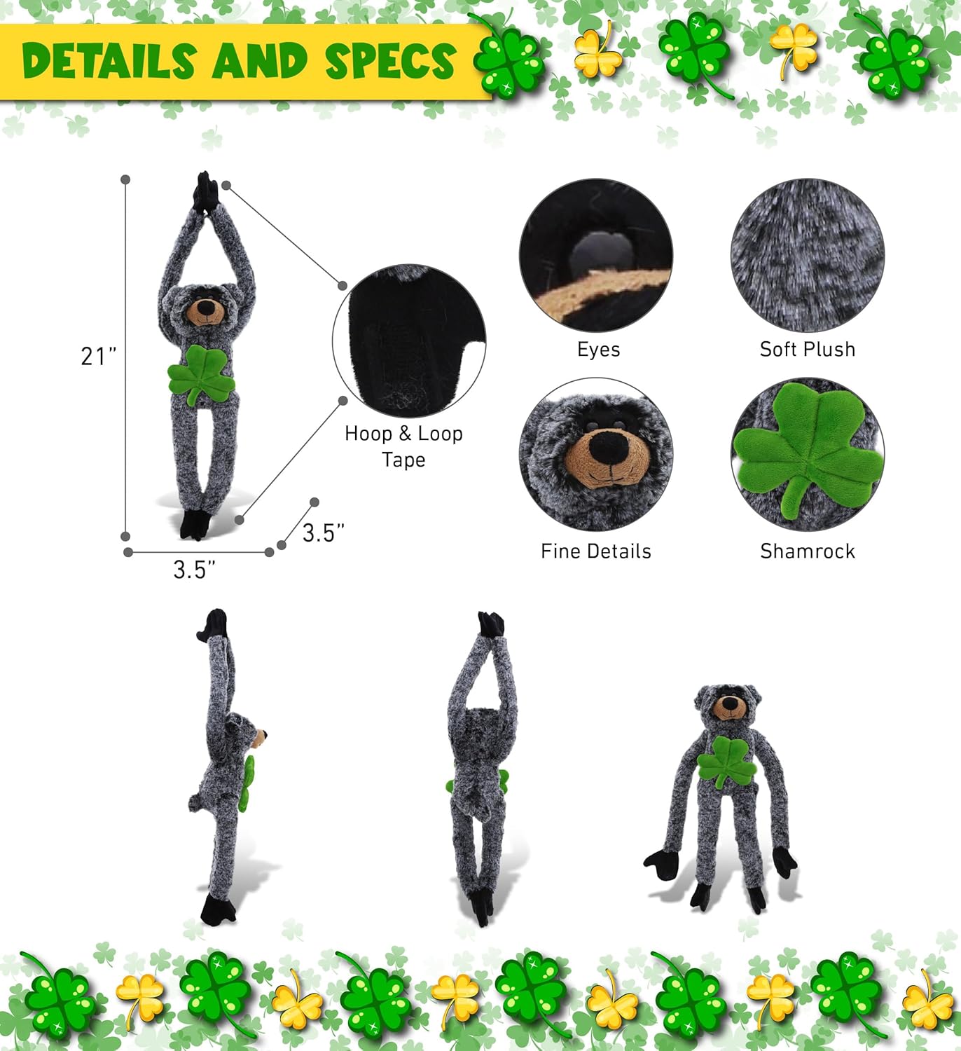 DolliBu Custom Black Bear Plush with Shamrock 21 St Patricks Day Toy