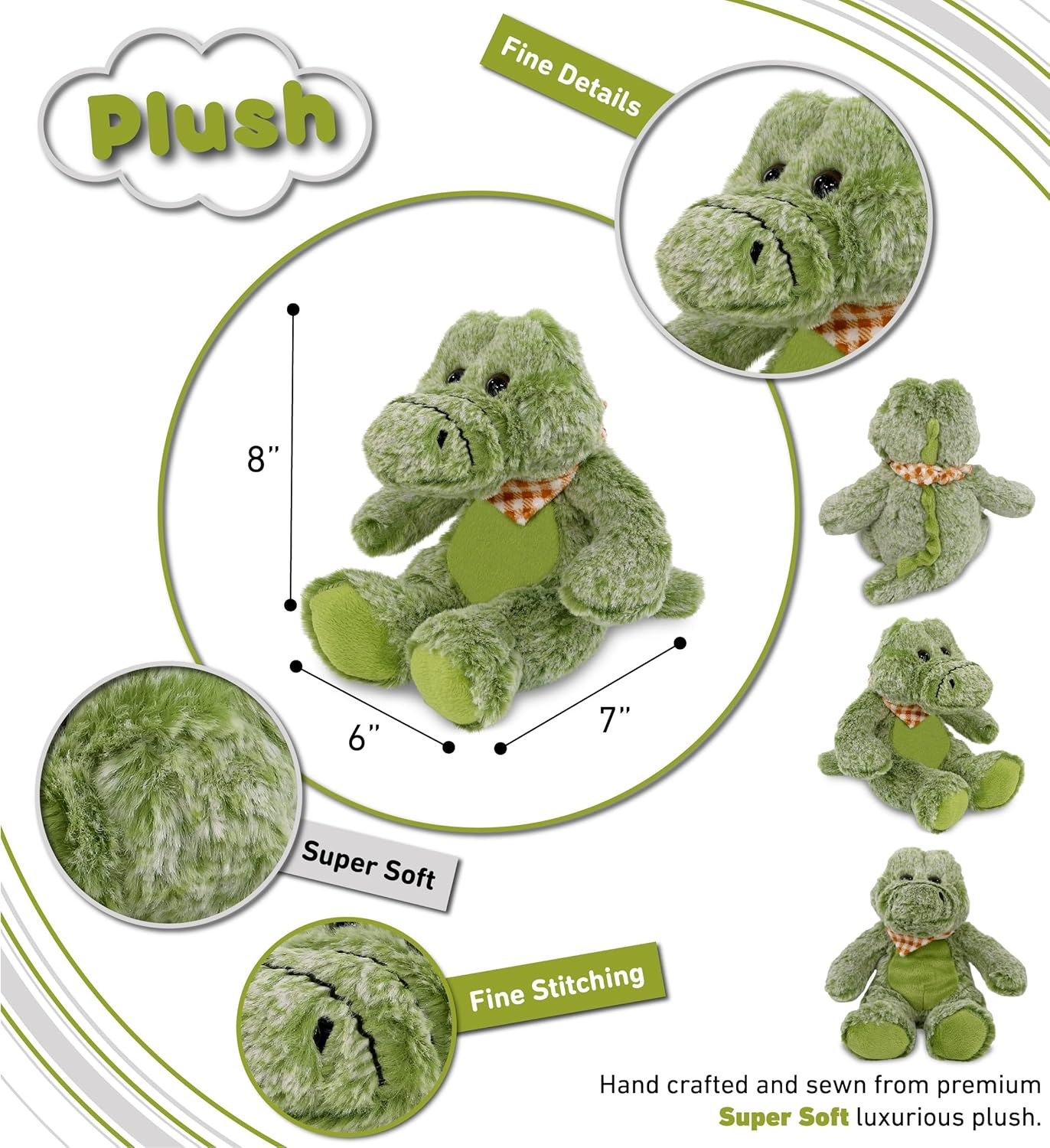 Puzzled DolliBu Plush Alligator - 8 Inch Soft Huggable Stuffed Animal