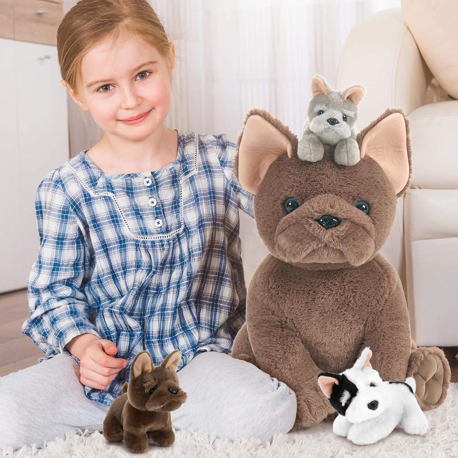 Tezituor French Bulldog Plush Toy with 3 Babies