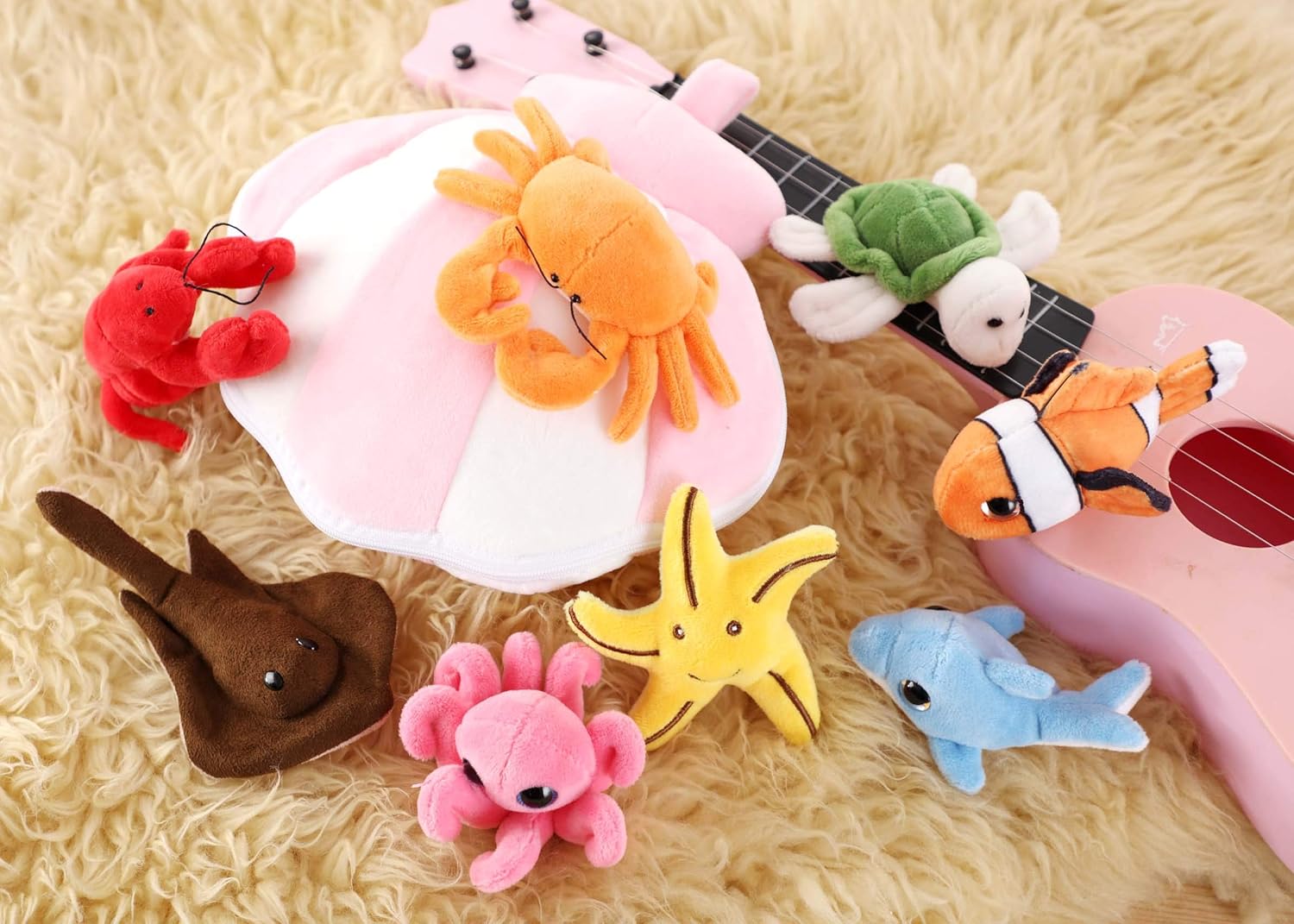 PELATOS Plush Sea Animals Playset with Storage Shell House