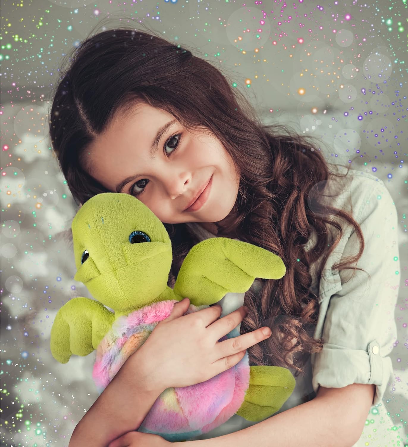 DolliBu Rainbow Green Sea Turtle Plush Toy