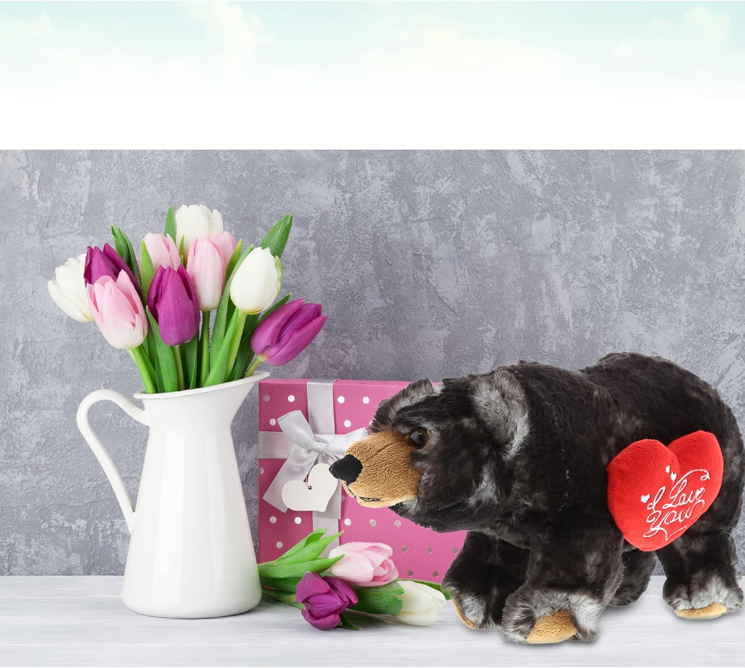 DolliBu Personalized Valentine Wild Black Bear Plush Toy
