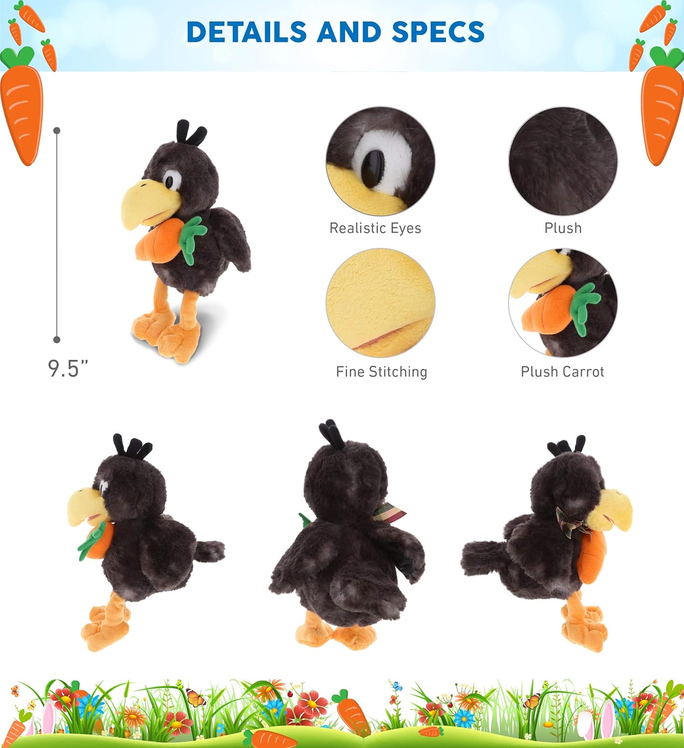 DolliBu Happy Easter Super Soft Plush Sitting Crow with Carrot