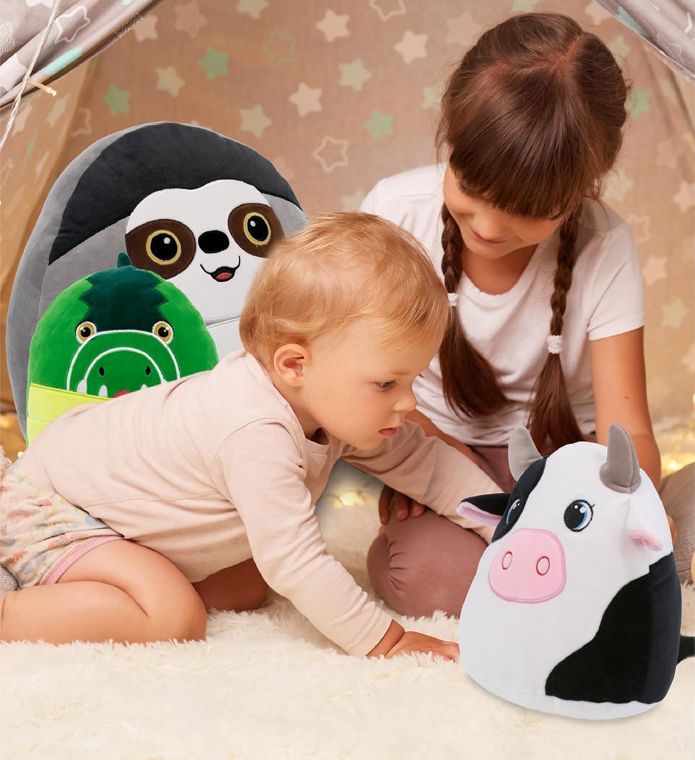 DolliBu Snug-Mooshies Cow Plush Toy - 10 Inch