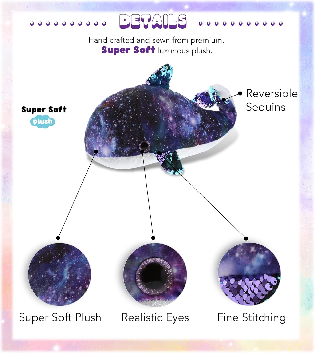 DolliBu Whale Sequin Space Plush Toy 13 Inch