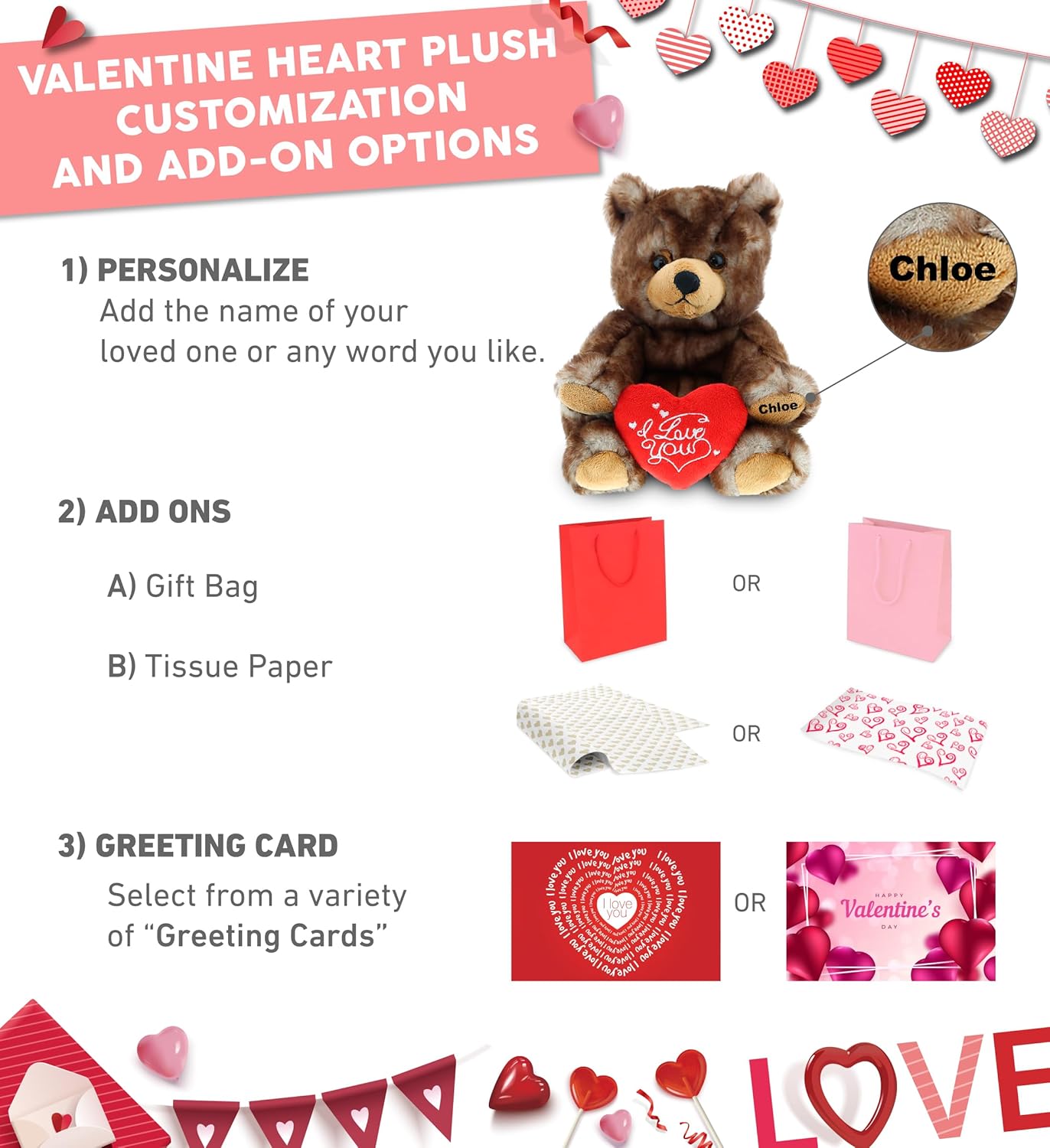DolliBu I Love You Valentine Plush Grizzly Bear - 55 Inches