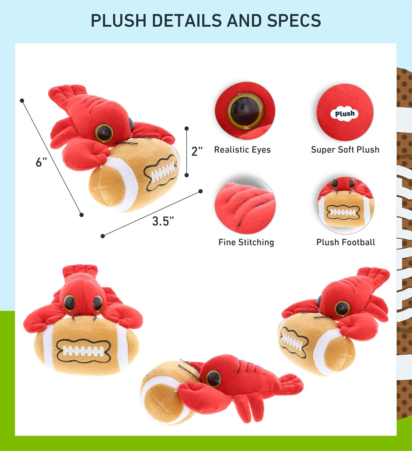 Dolli Bu Big Eye Lobster Plush with Football