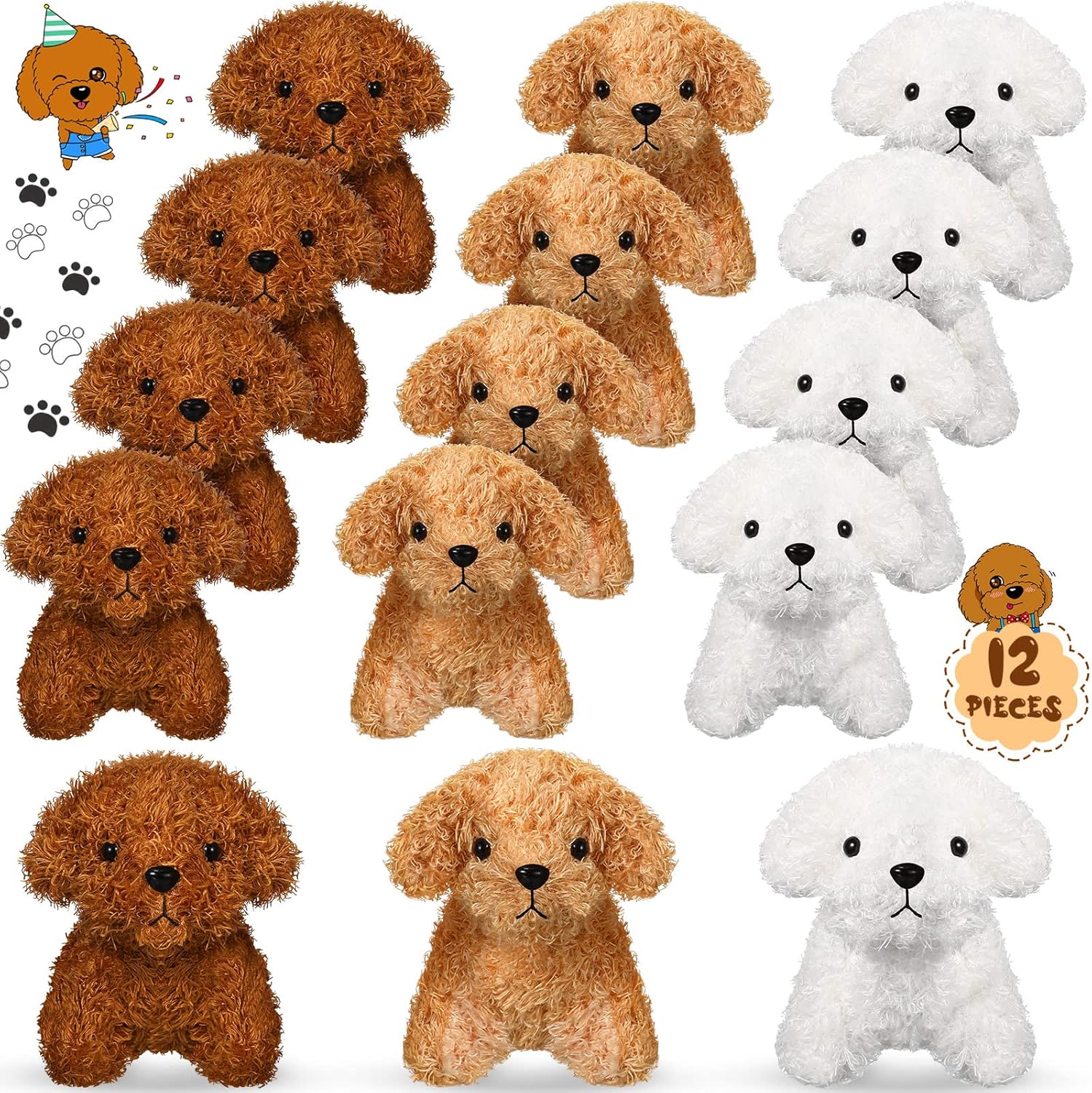 Skylety 12-Pack 5 Mini Dog Plush Toys Set