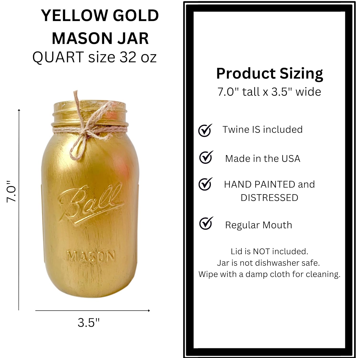Gold Mason Jar - Hand Painted 32 oz Party Centerpiece