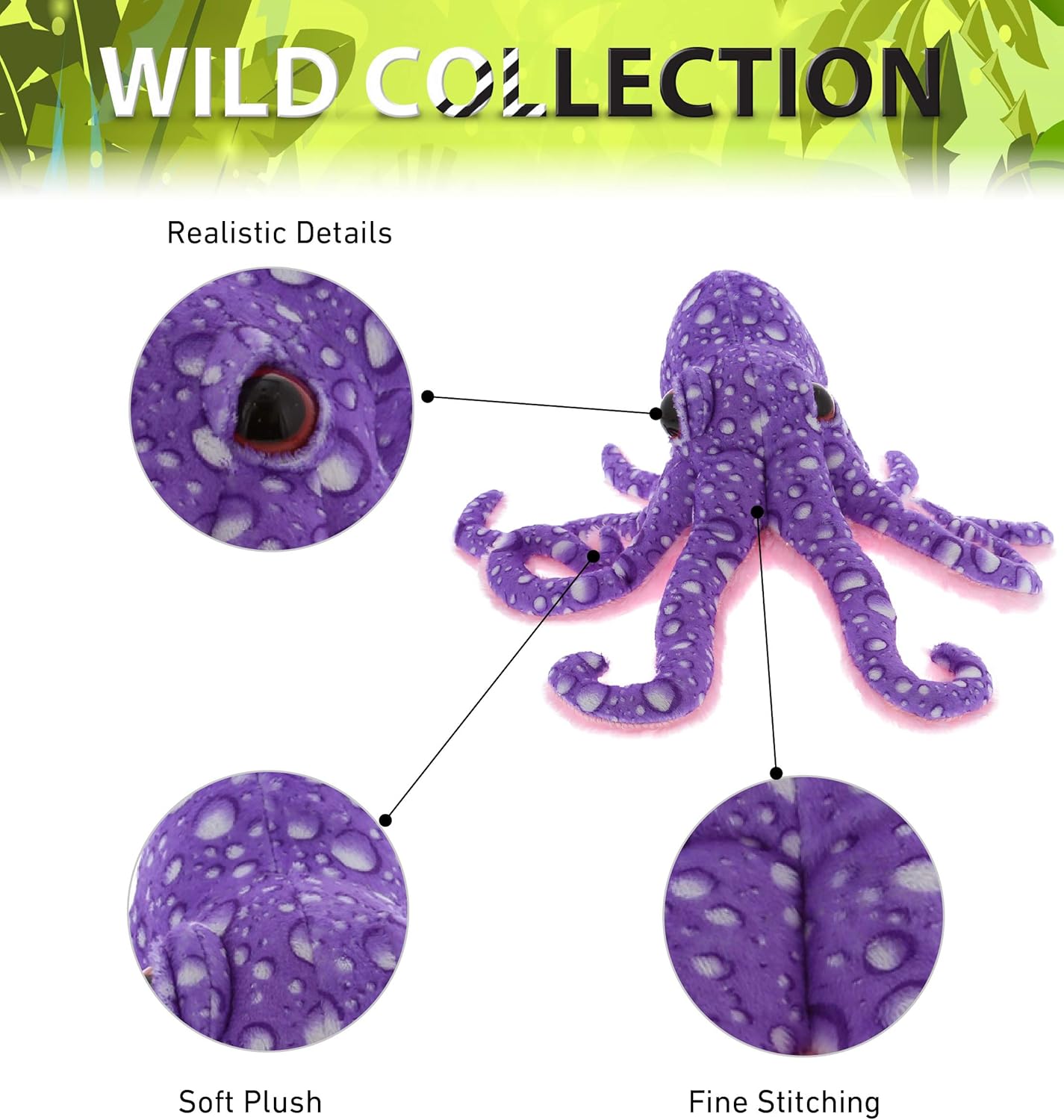 DolliBu Wild Stuffed Animal Purple Octopus 12 in