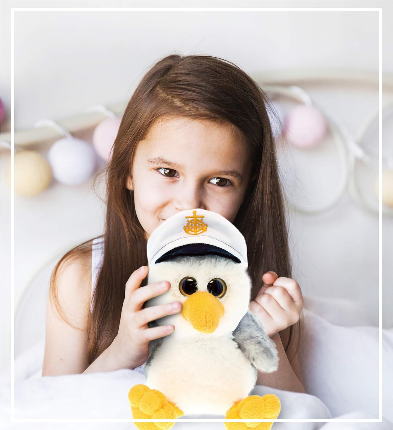 DolliBu Plush Seagull - Soft Gray Sailor Cuddle Toy for Kids Adults