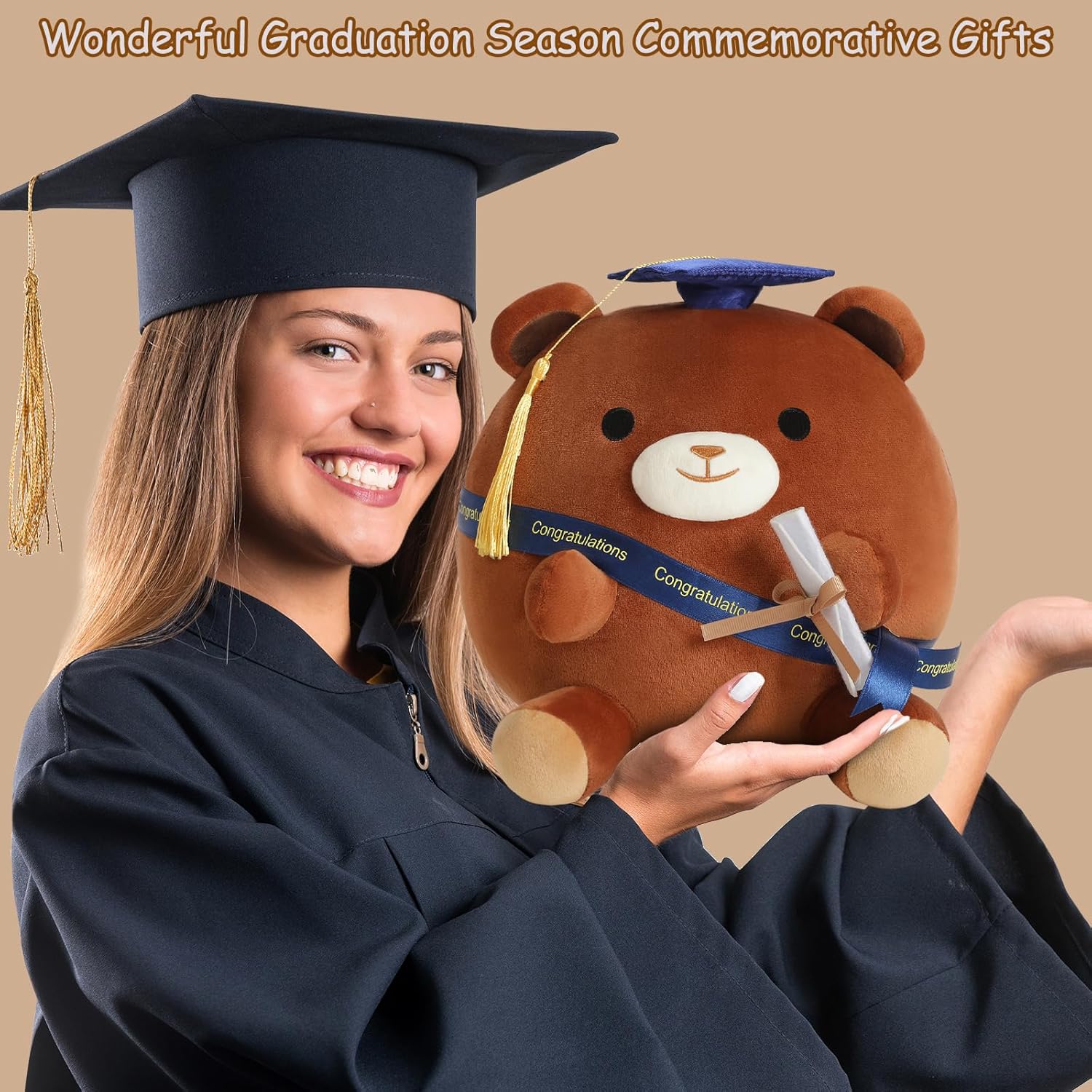 Brown Bear Plushie with Cap and Diploma 10 Inch