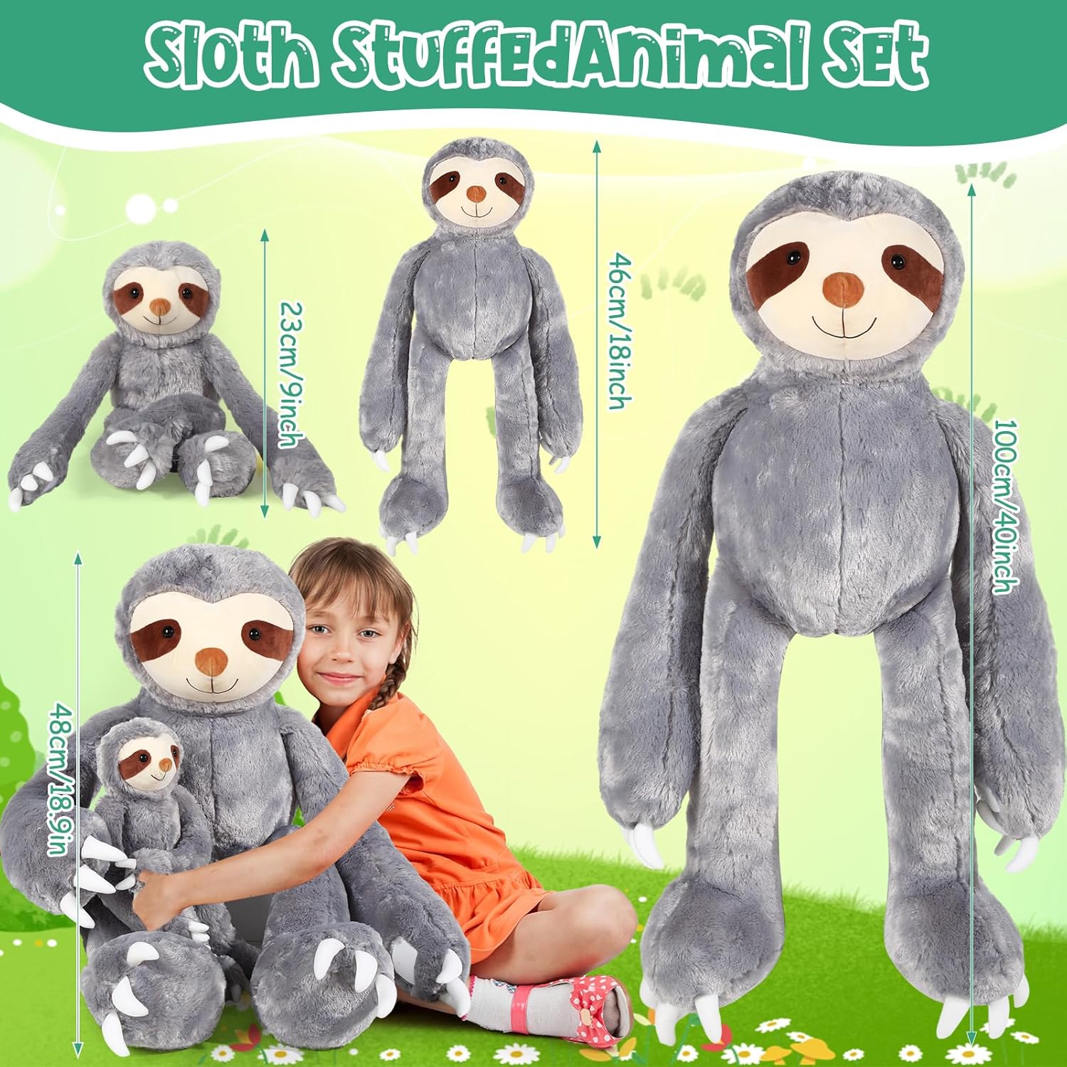 Libima 2 Pcs Large Sloth Plush Toy Set 40in and 18in