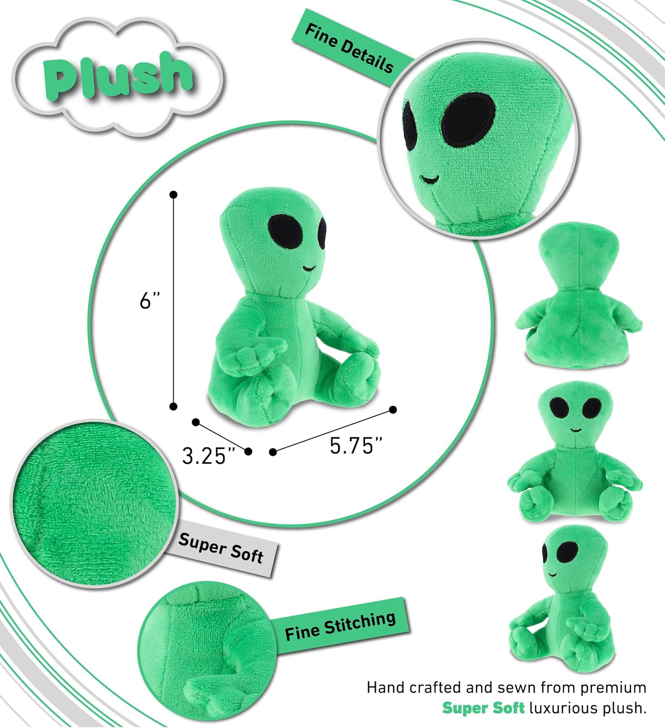 DolliBu Green Alien Plush Stuffed Animal 6 Inches 1