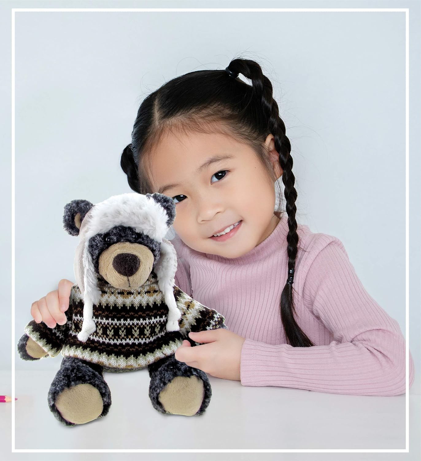 DolliBu Plush Black Bear with Hat and Sweater - 9 Inches