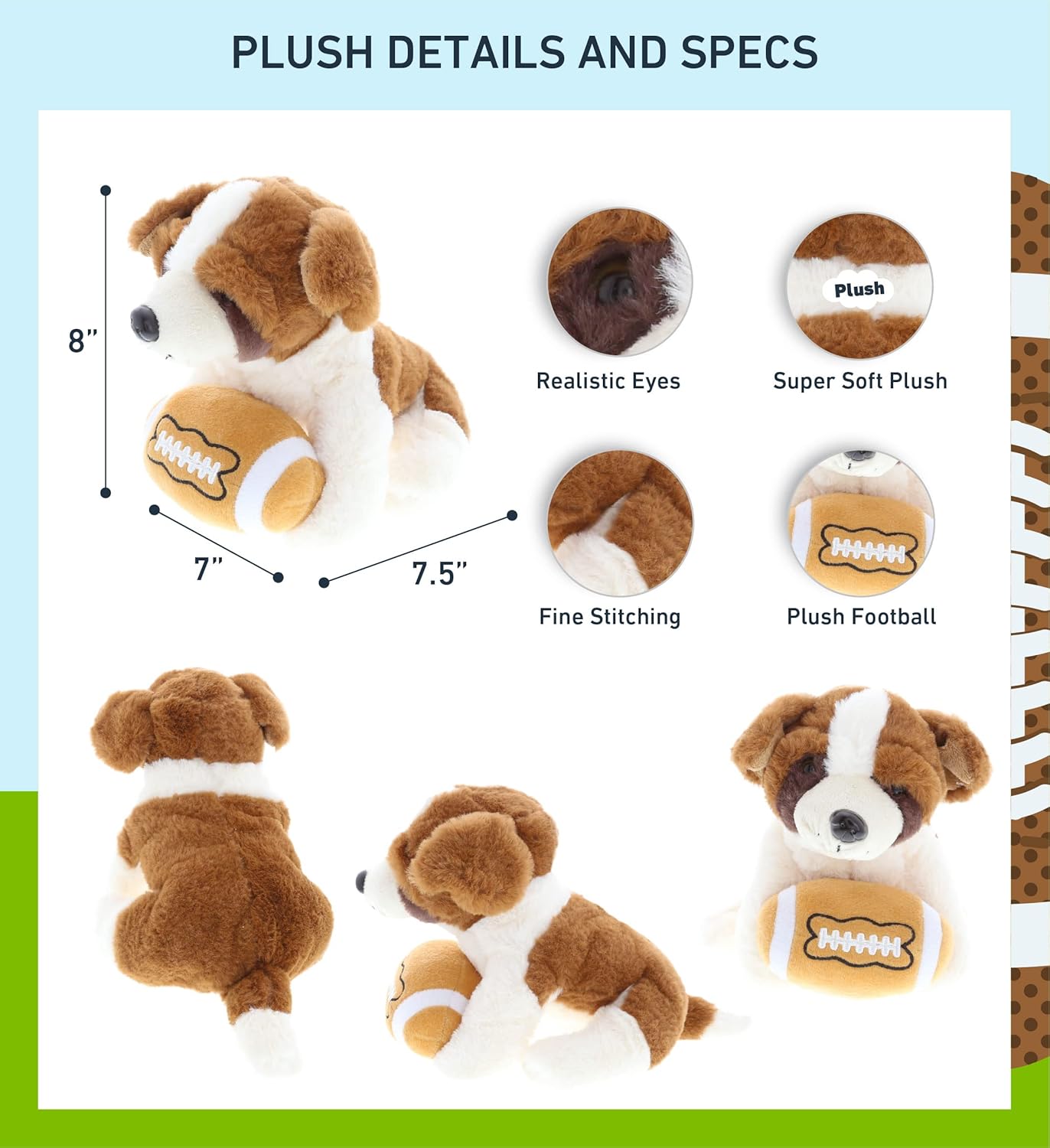 DolliBu St Bernard Dog Plush with Football - 8 Inches