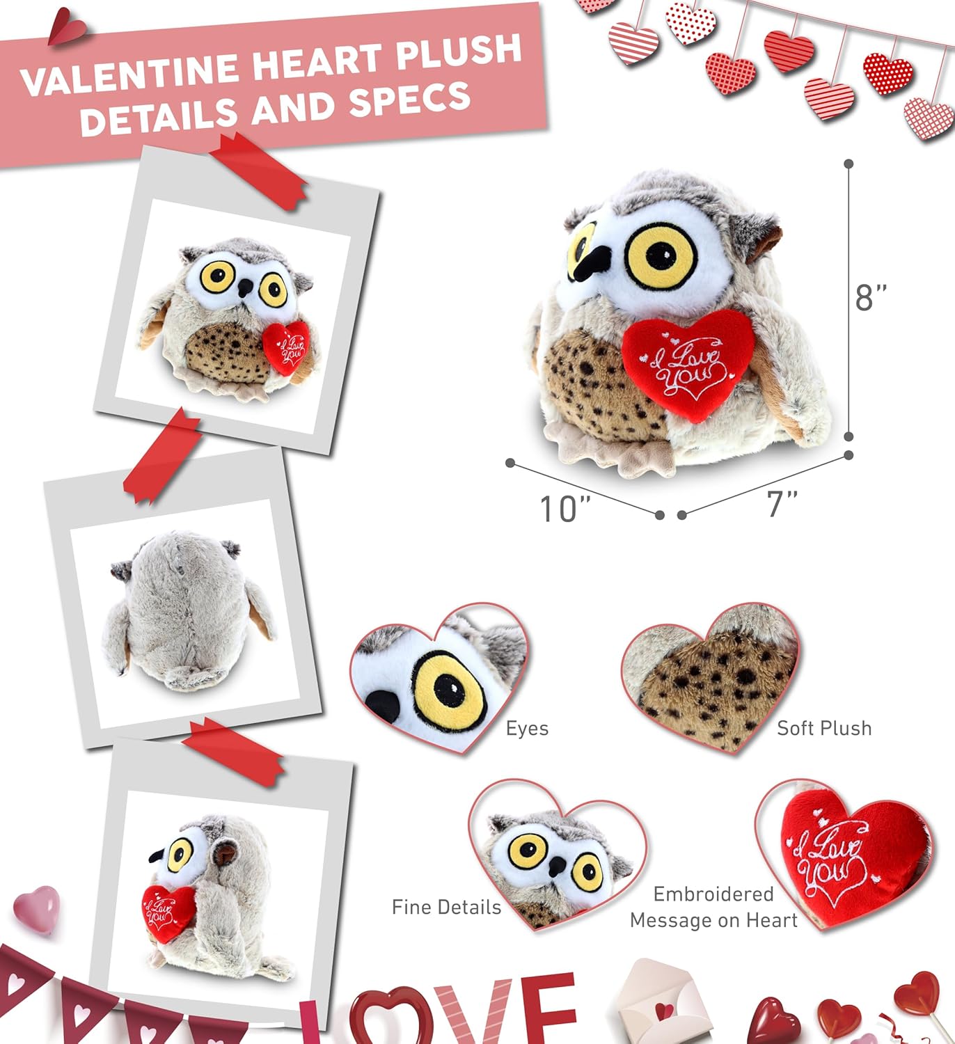 DolliBu I Love You Valentine Owl Plush - 6 Inches