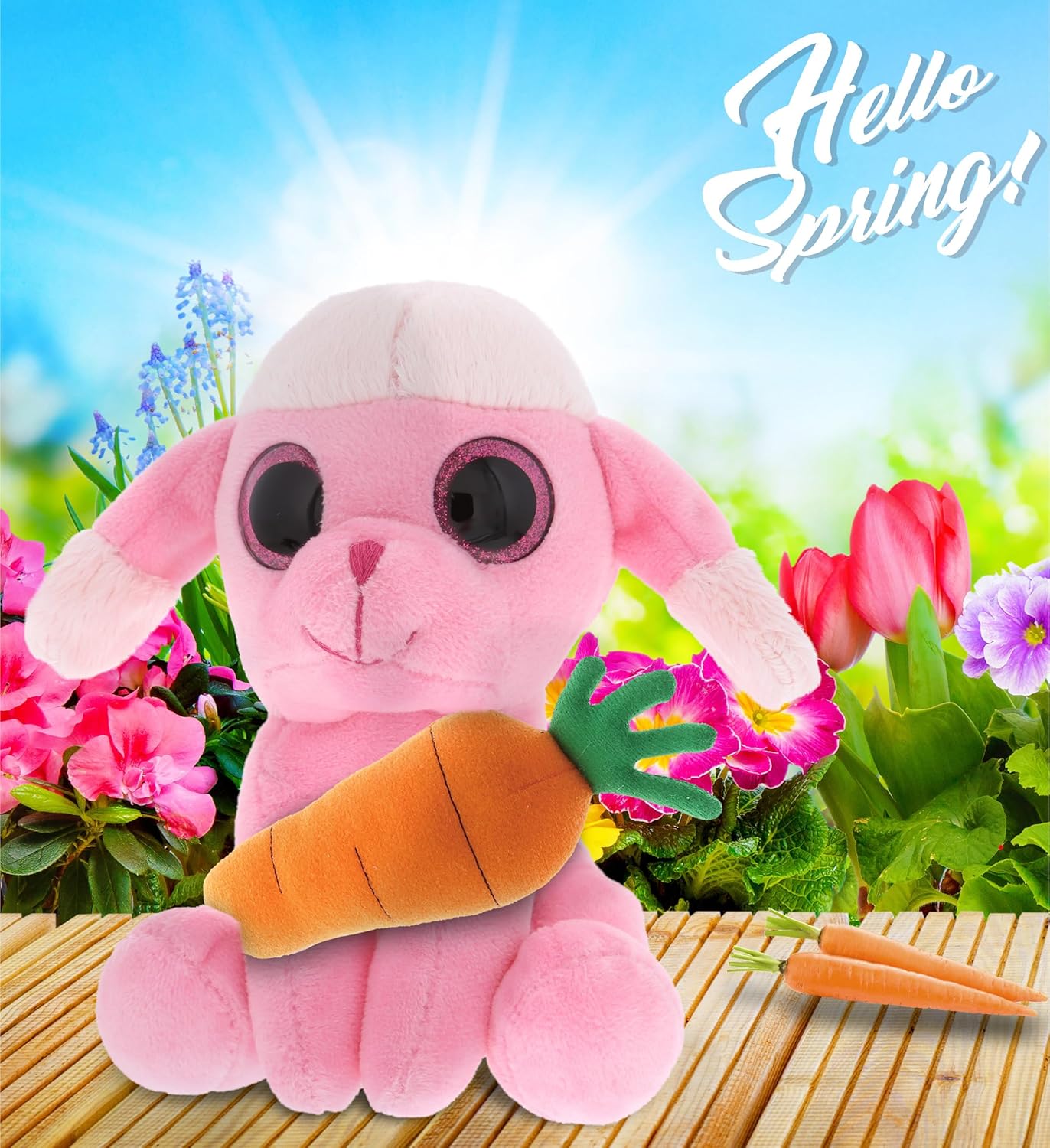 DolliBu Sparkling Eyes Pink Poodle Dog with Carrot - 6 Inches Easter Plush Toy