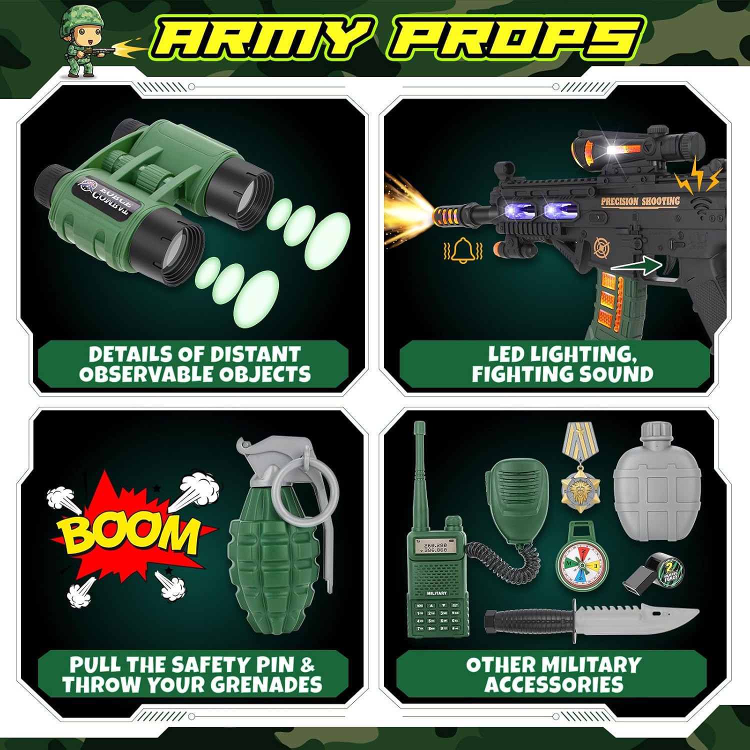 GIFTINBOX Kids Army Costume Set with Toys