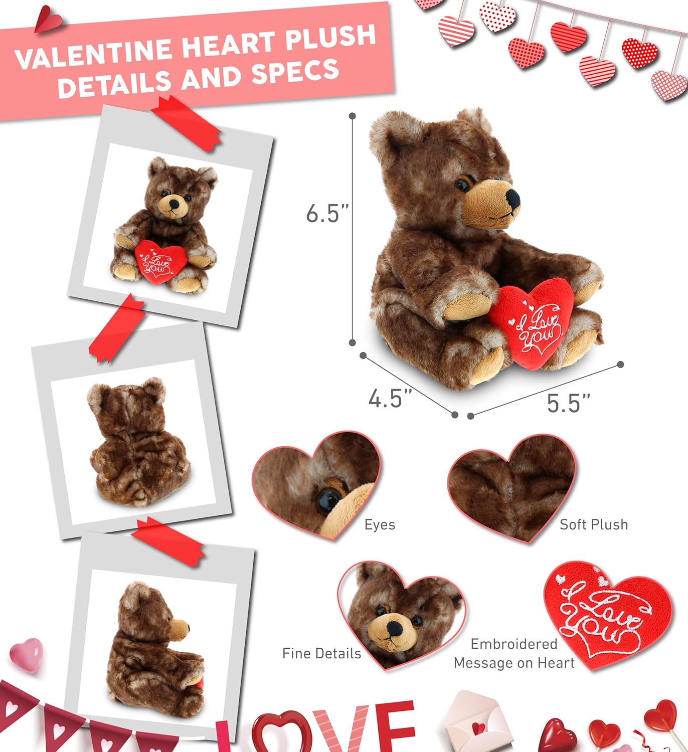 DolliBu I Love You Valentine Plush Grizzly Bear - 55 Inches