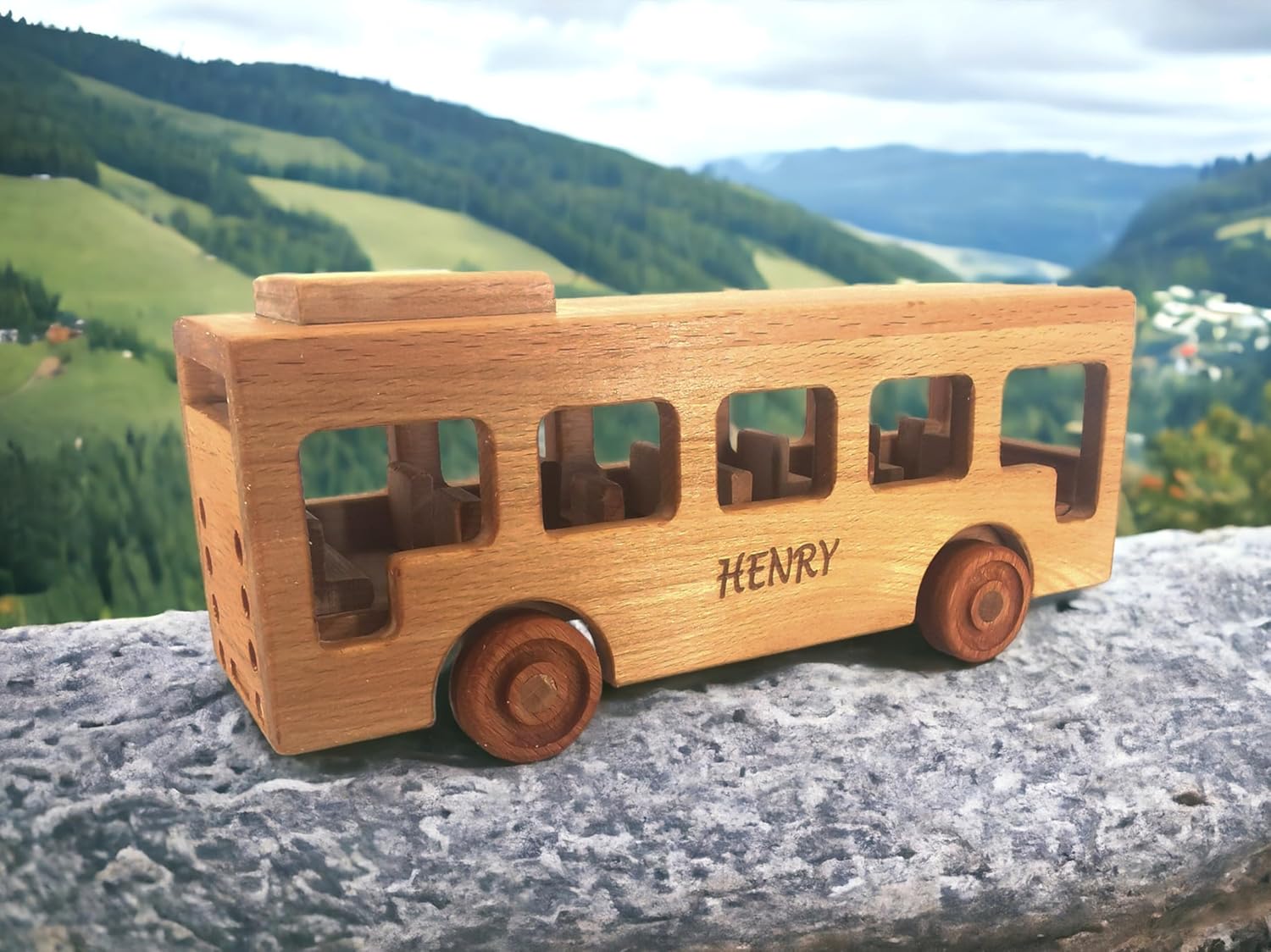 Personalized Wooden School Bus Toy for Toddlers