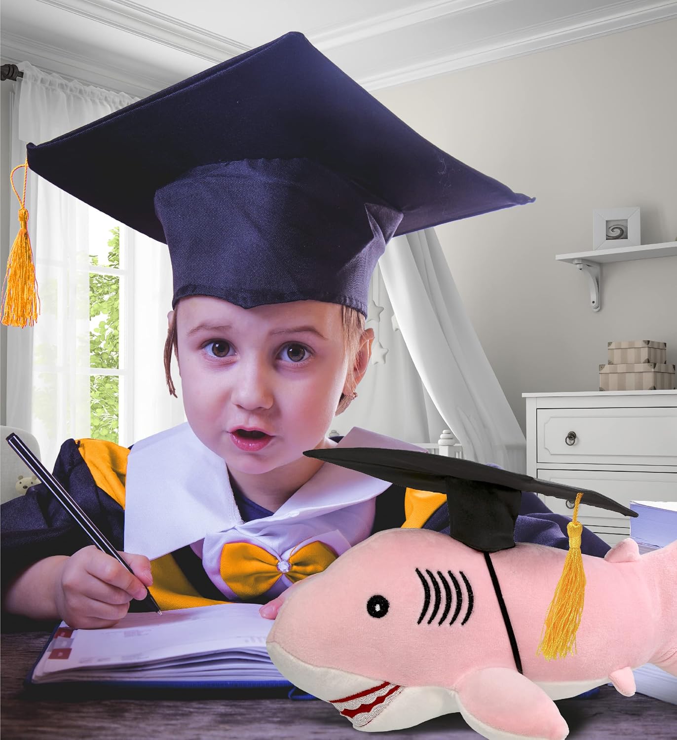 DolliBu Pink Shark Graduation Plush Toy - 12 Inches 1