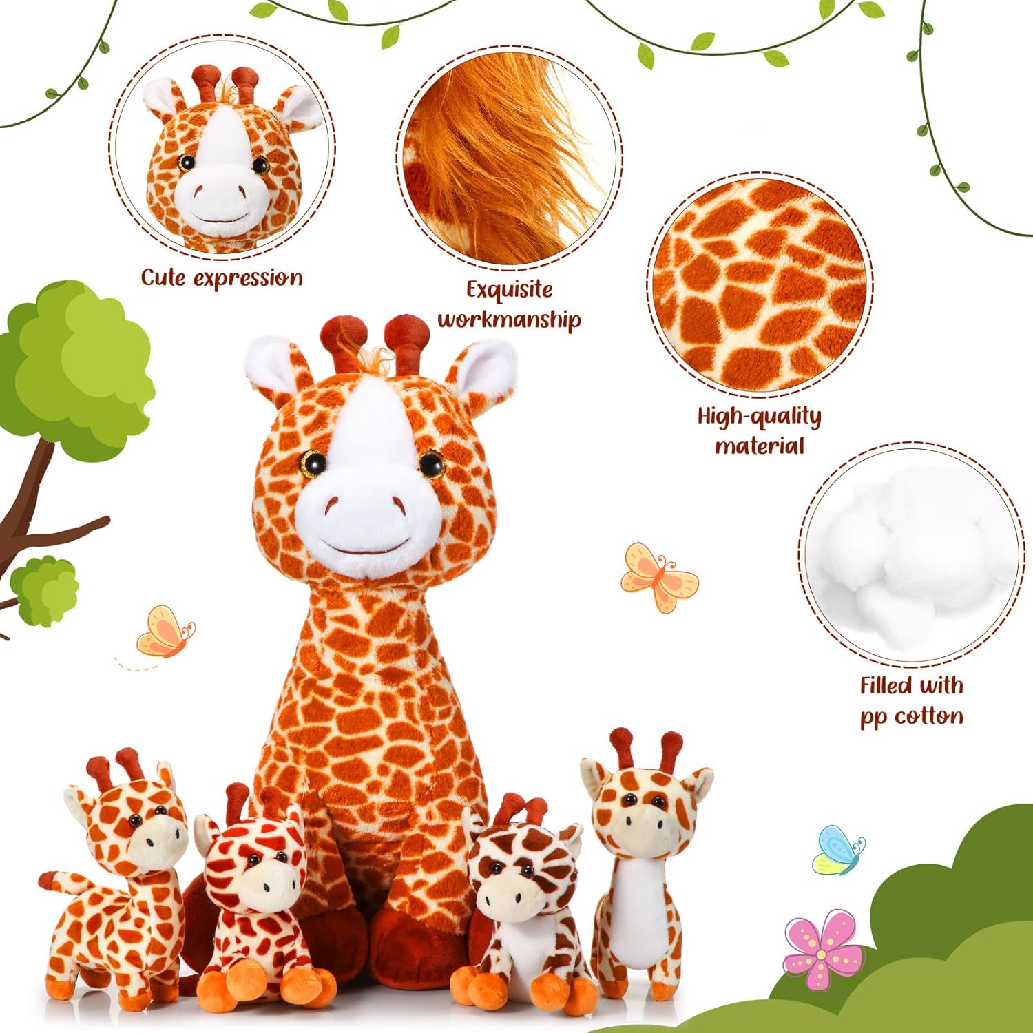 Honoson 5 Pcs Giraffe Plush Set with Babies