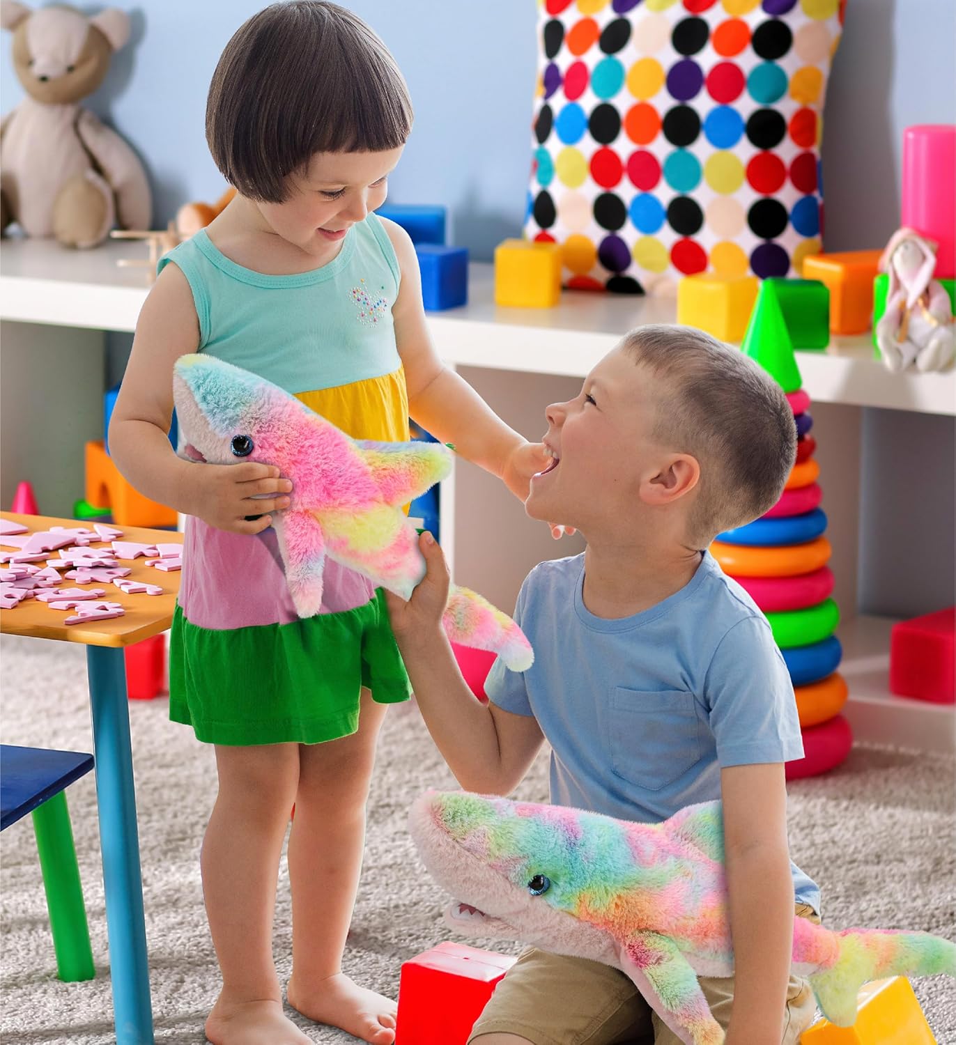 DolliBu Rainbow Plush Shark Stuffed Toys 2 Pack