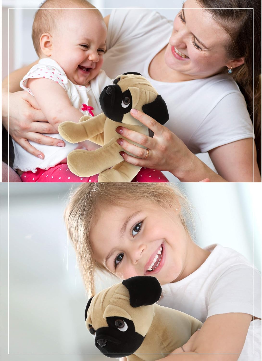 DolliBu 8 Inch Sitting Pug Plush Toy for Kids Adults