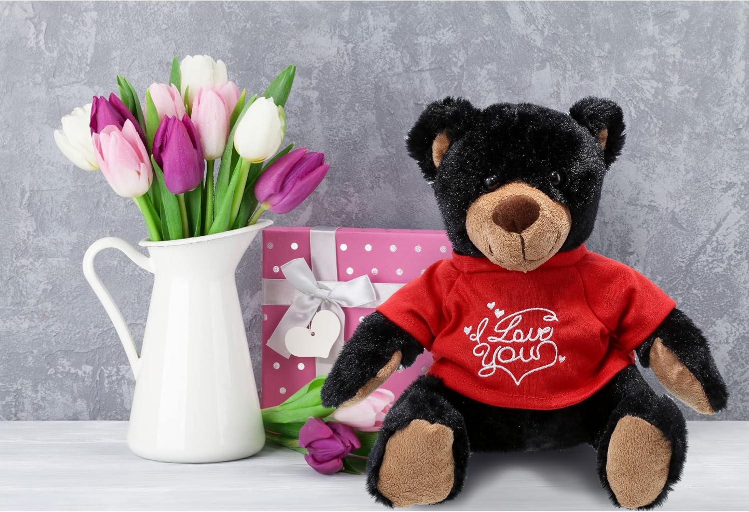 DolliBu I Love You Valentine Black Bear Plush - 10 Inches