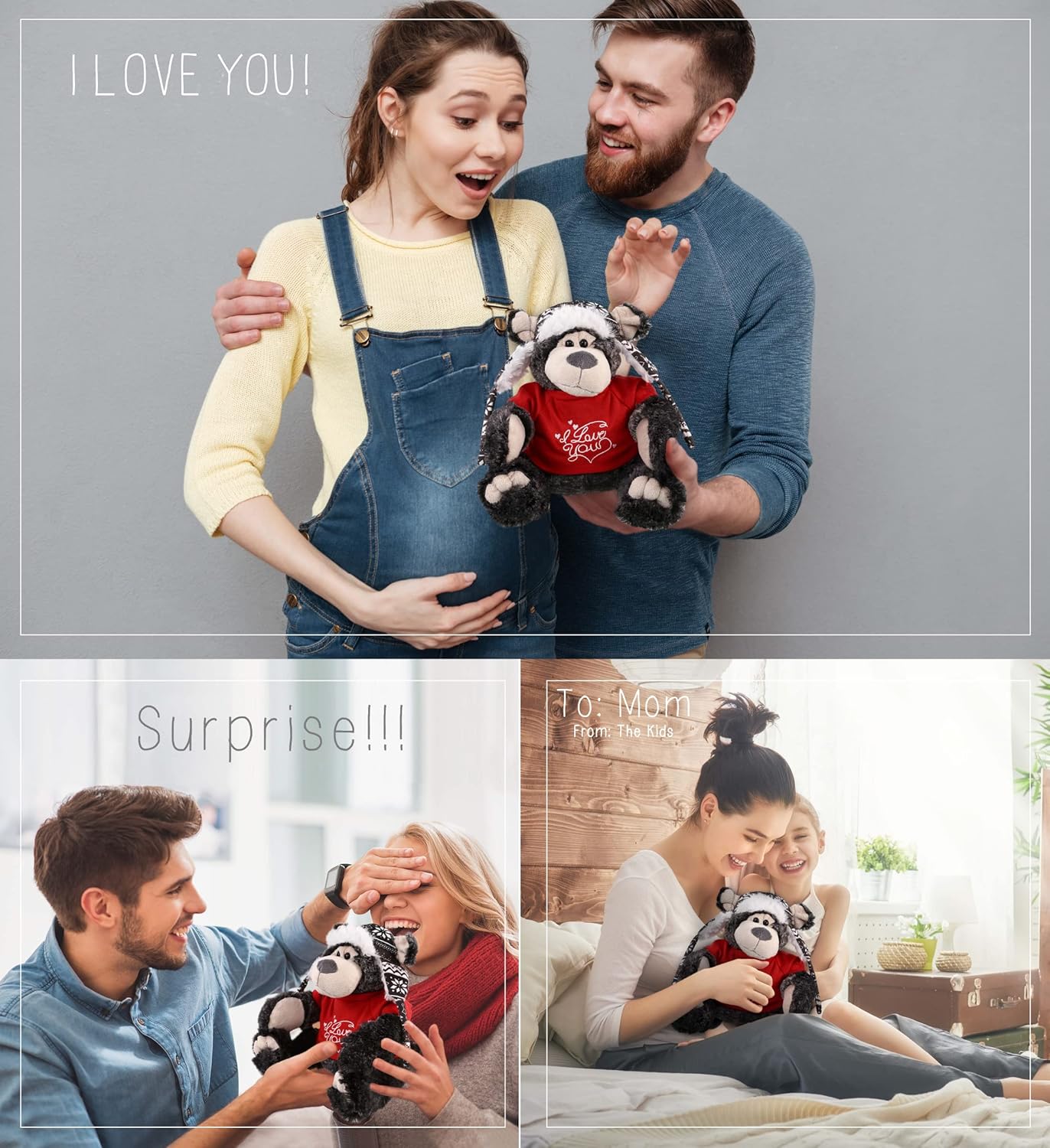 DolliBu I Love You Valentine Plush Black Bear with Clothes - 125 Inches