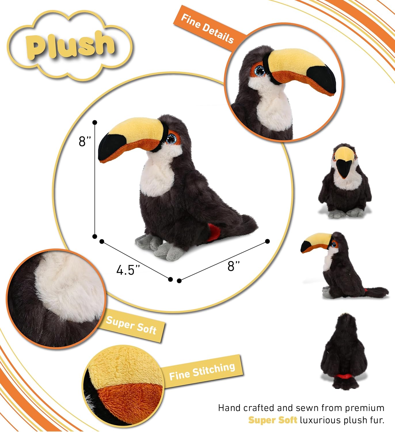DolliBu Toucan Plush - 8 Inches Super Soft Stuffed Animal