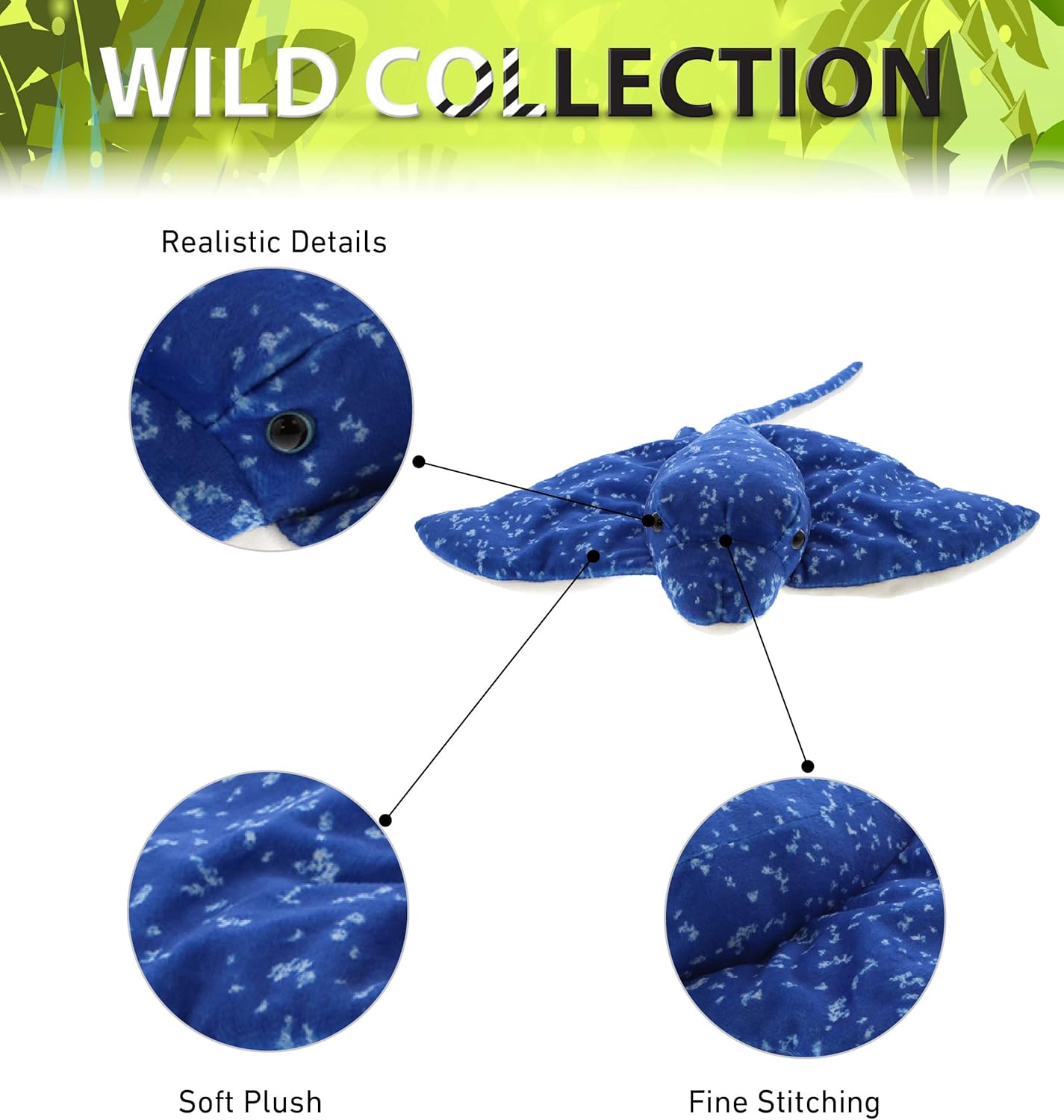 DolliBu Spotted Blue Stingray Plush Toy - 17 Inches