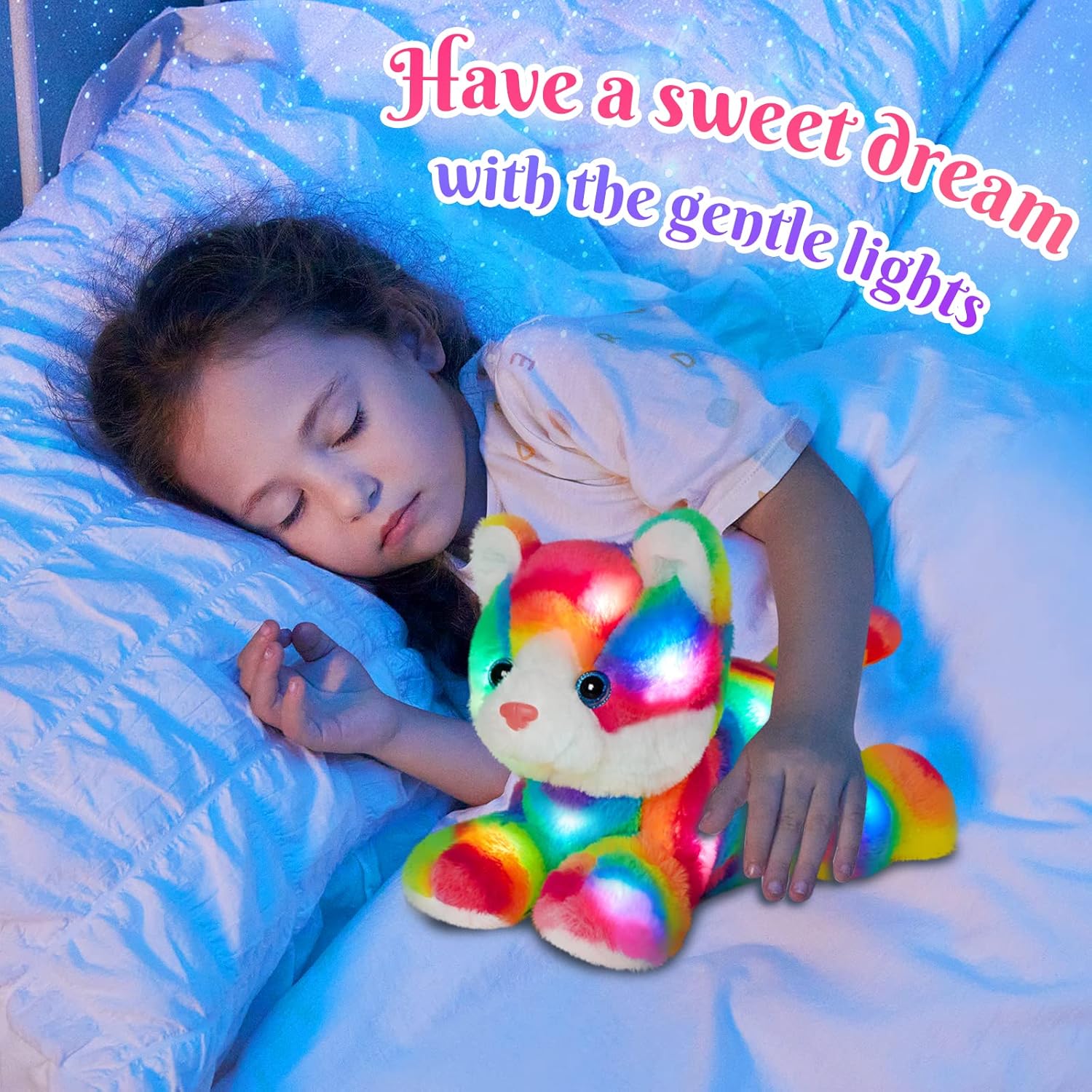 Glow Guards 13 Rainbow Cat Plush Toy with LED Night Light