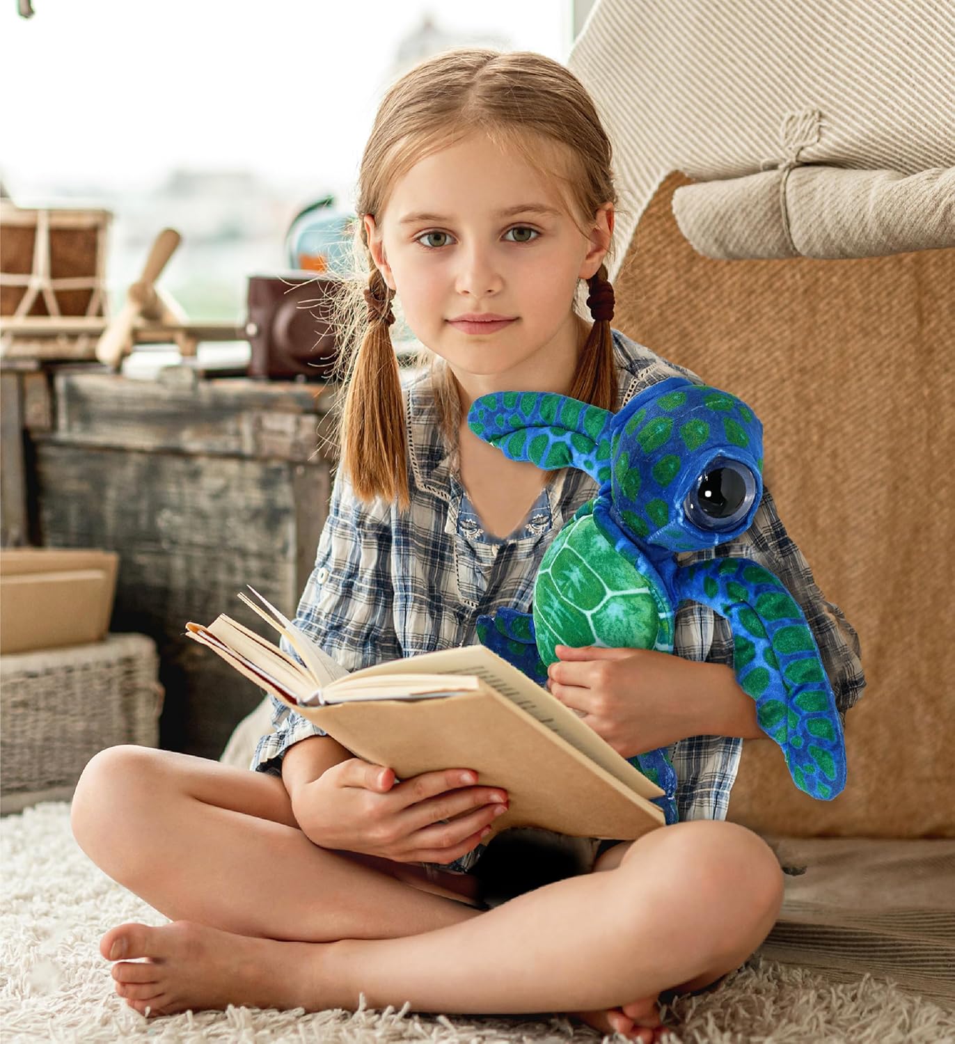 DolliBu Blue Sea Turtle Plush Toy 10 Inches