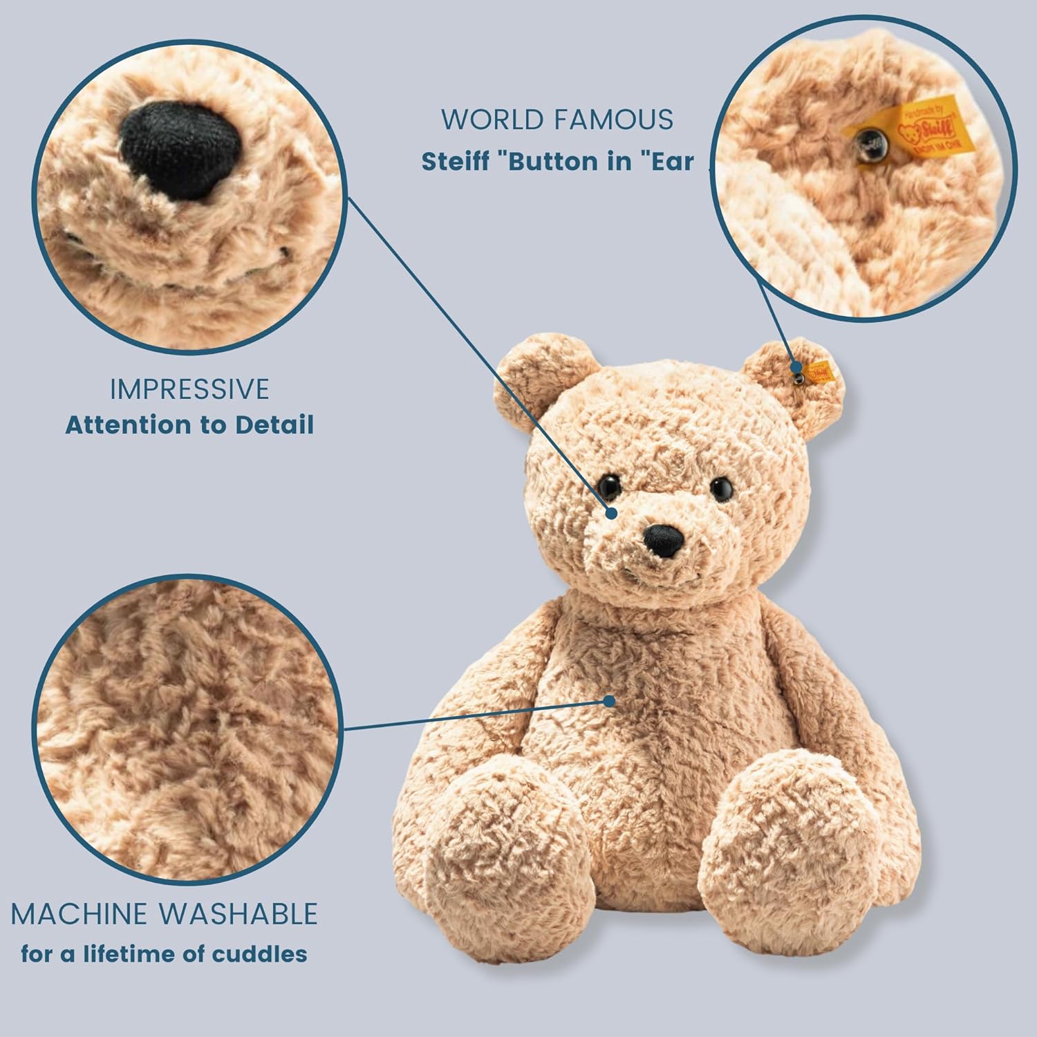 Steiff Jimmy Teddy Bear 55 cm Soft Plush Toy with Plastic Eyes