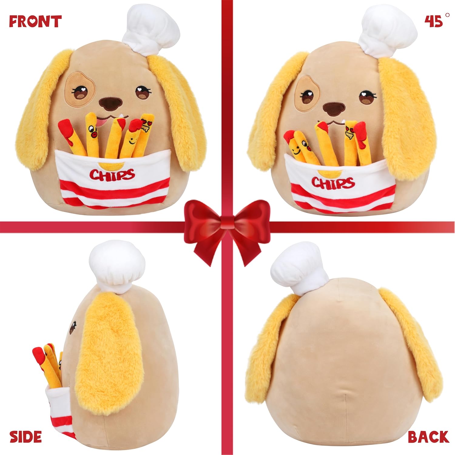 Hopearl Cute Chef Dog Plush Toy with Chips 1