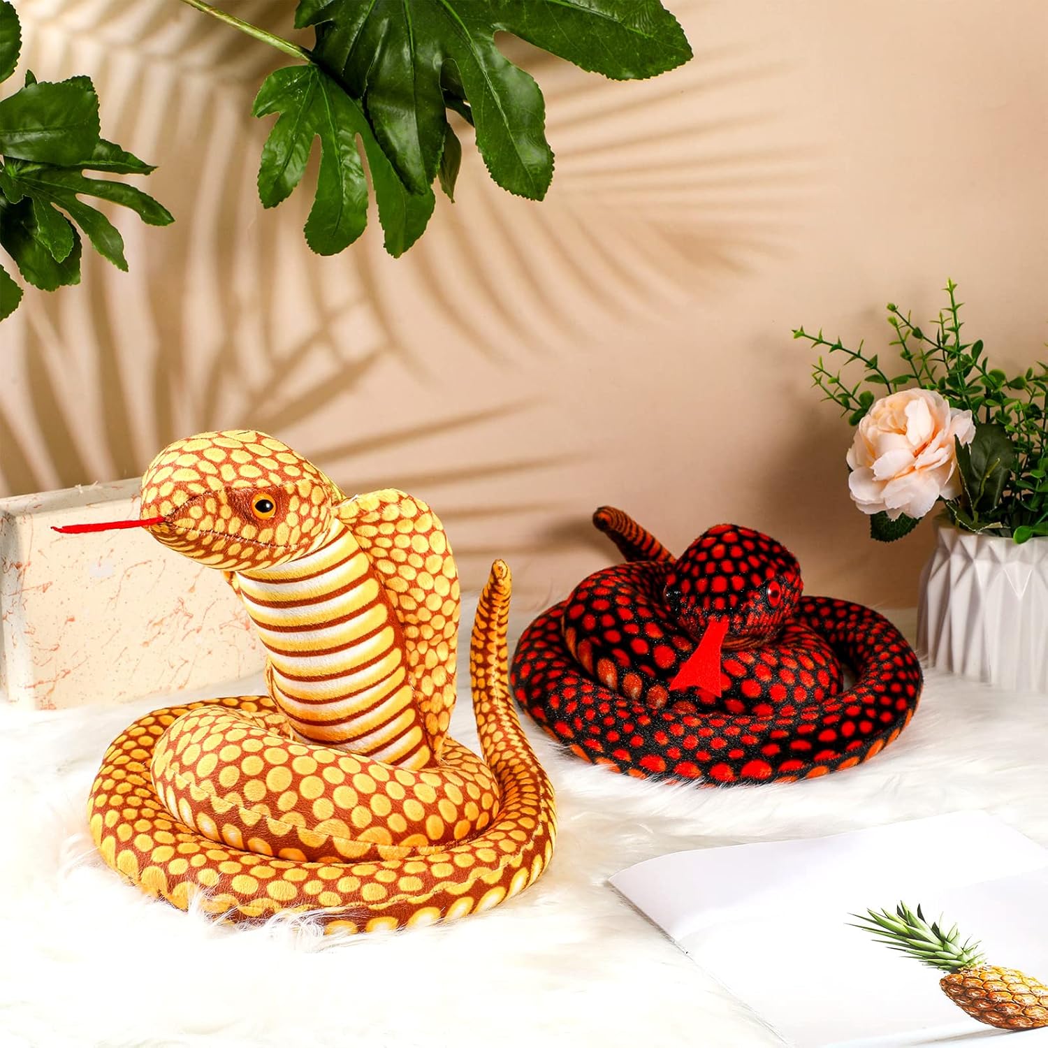 Zhanmai 2 Pcs Lifelike Cobra Plush Snake Toy