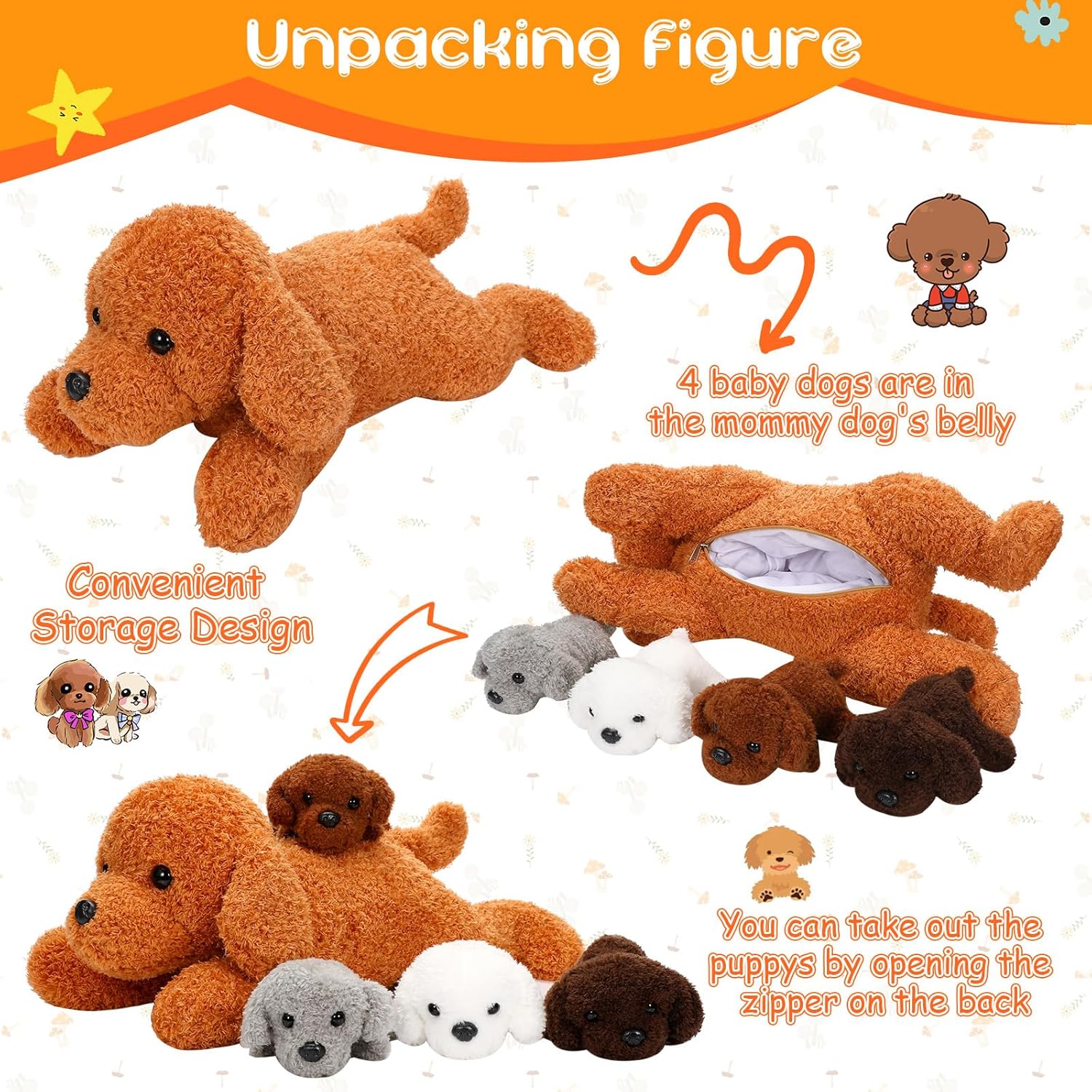 Skylety 5 Pcs Plush Dog Set with Cute Puppies