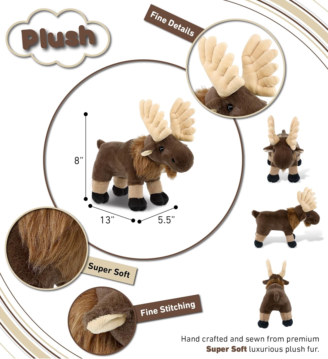 DolliBu Standing Moose Plush Toy - 8 Inches