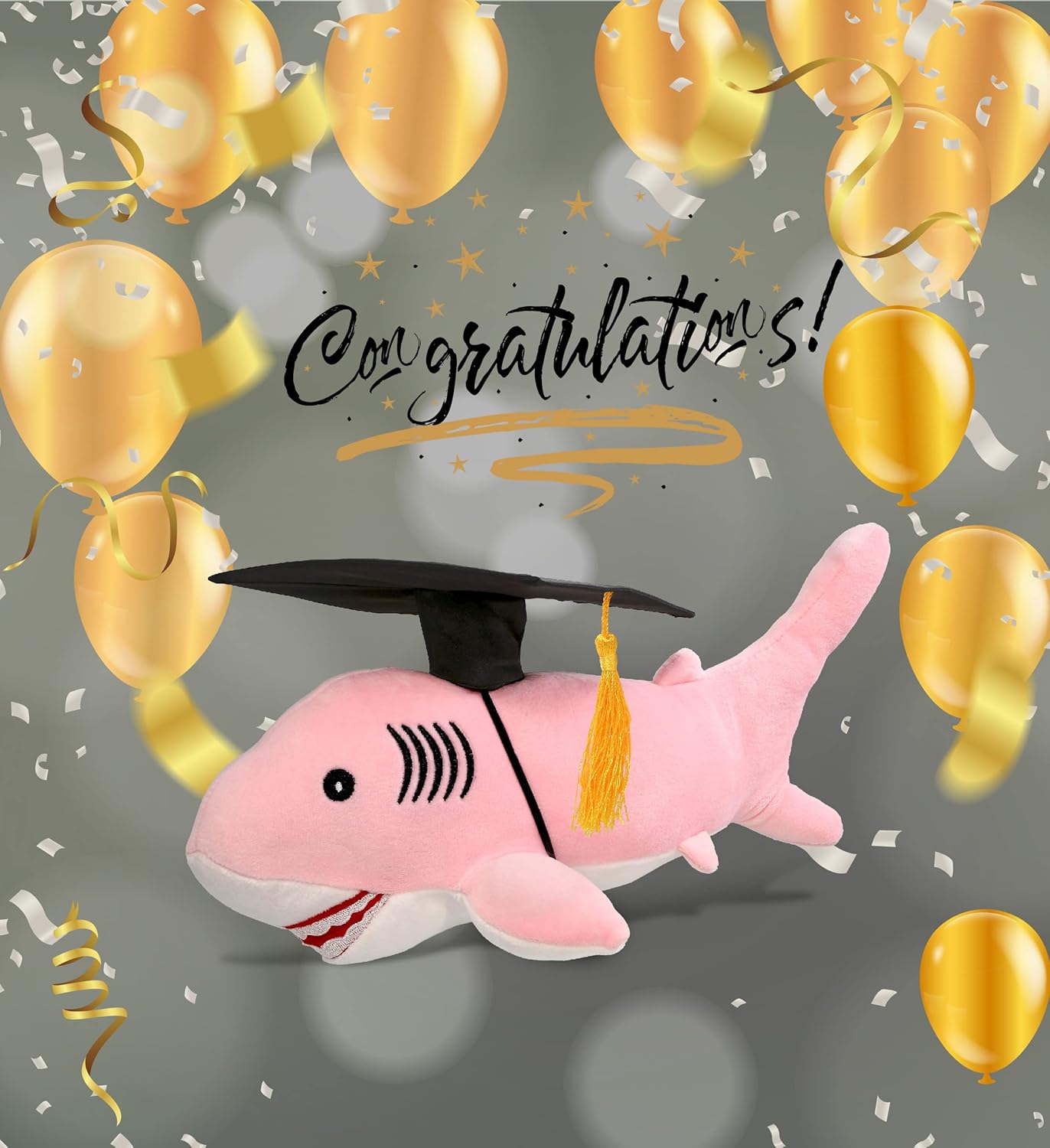 DolliBu Pink Shark Graduation Plush Toy - 12 Inches 1